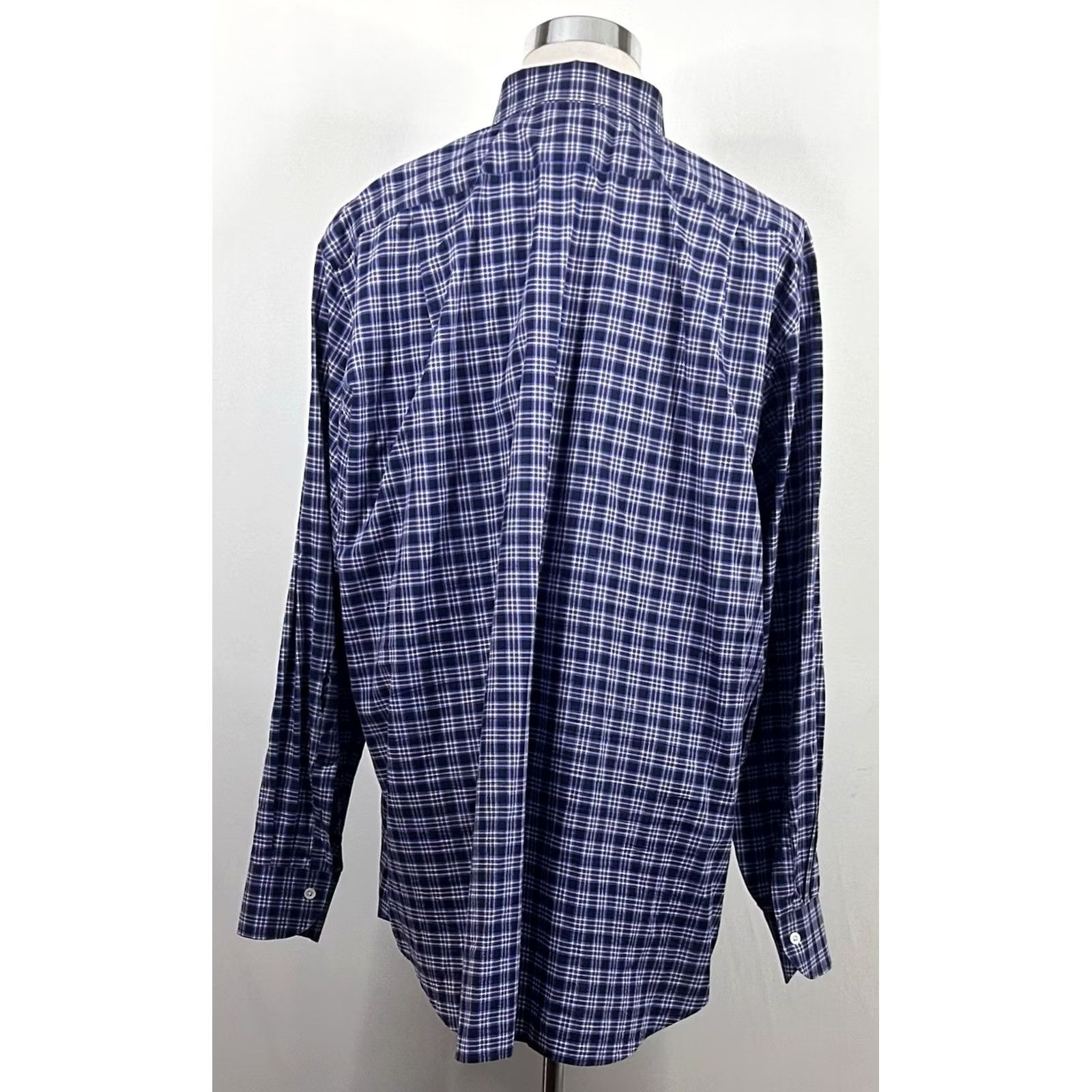 Vintage Ledbury Dress Shirt Blue Purple Plaid 18 37 100% Cotton Button-Down Formal Shirt Mens Regular Collar Down Size 48R - 5 Thumbnail