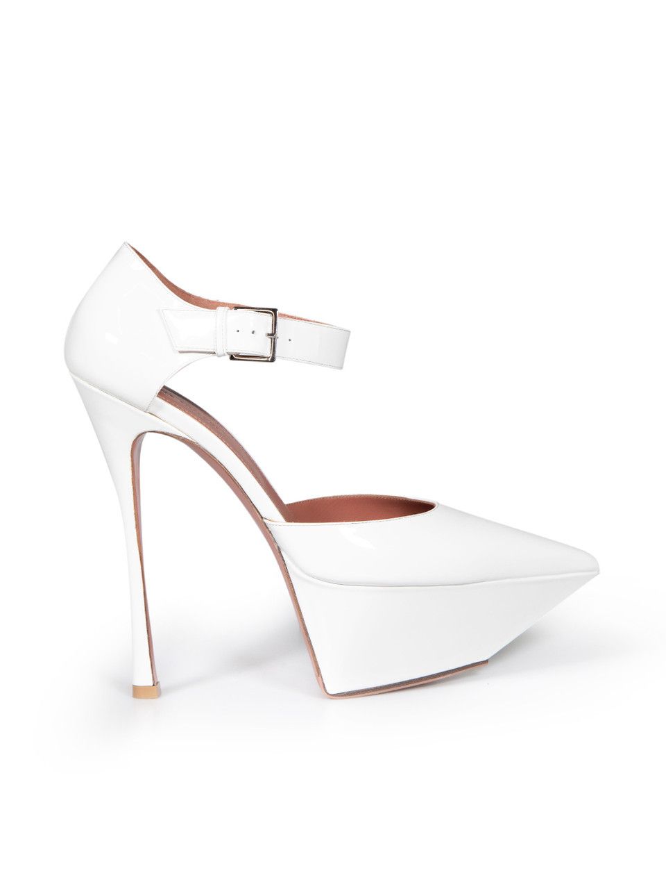 Amina Muaddi White Patent Yigit Platform Heels Size US 11 / IT 41 - 1 Thumbnail