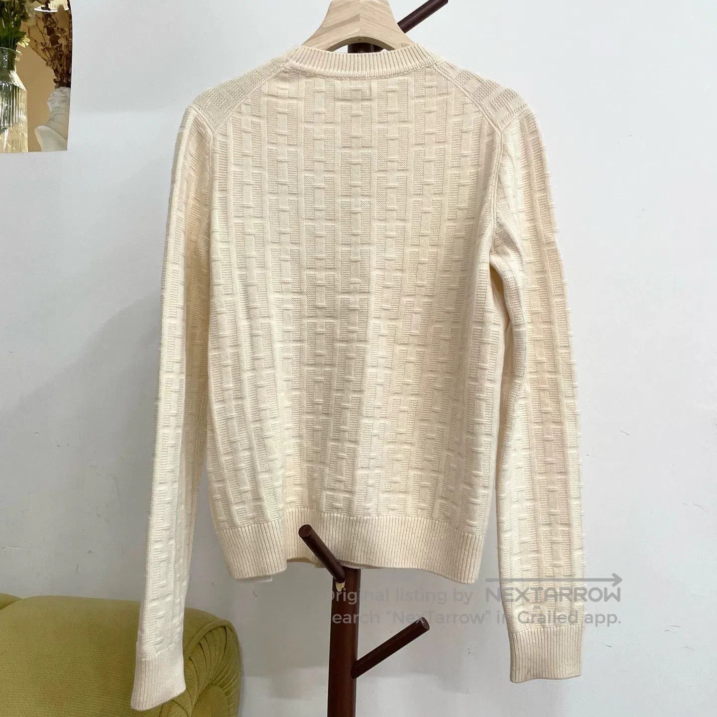 Hermes Cream Cashmere Crewneck Sweater.