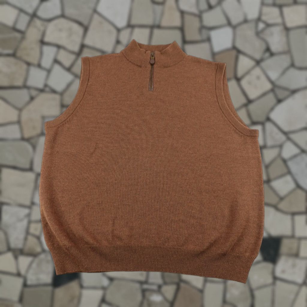 Vintage VINTAGE Viyella Sweater Vest Mens 2XL Brown 1/4 Zip Mock Neck Knit Wool Sleeveless Pullover Casual Business Mens Size US XXL / EU 58 / 5 - 1 Thumbnail
