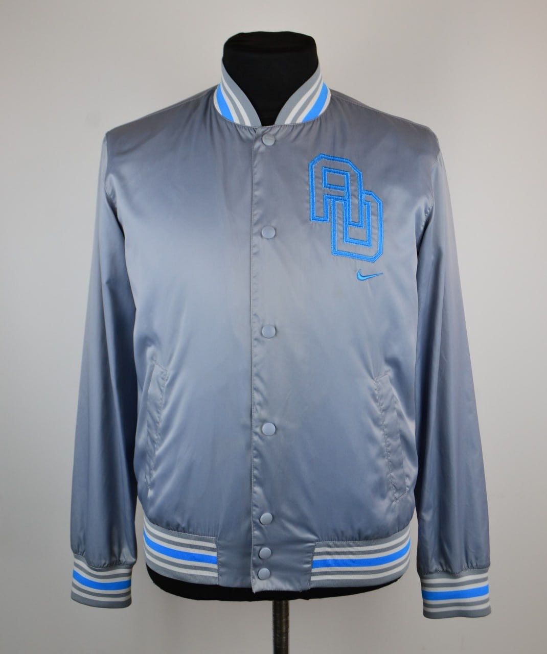 Nike × Vintage Vintage Nike Mens AD Varsity Jacket Satin Gray Size M Size US M / EU 48-50 / 2 - 1 Thumbnail
