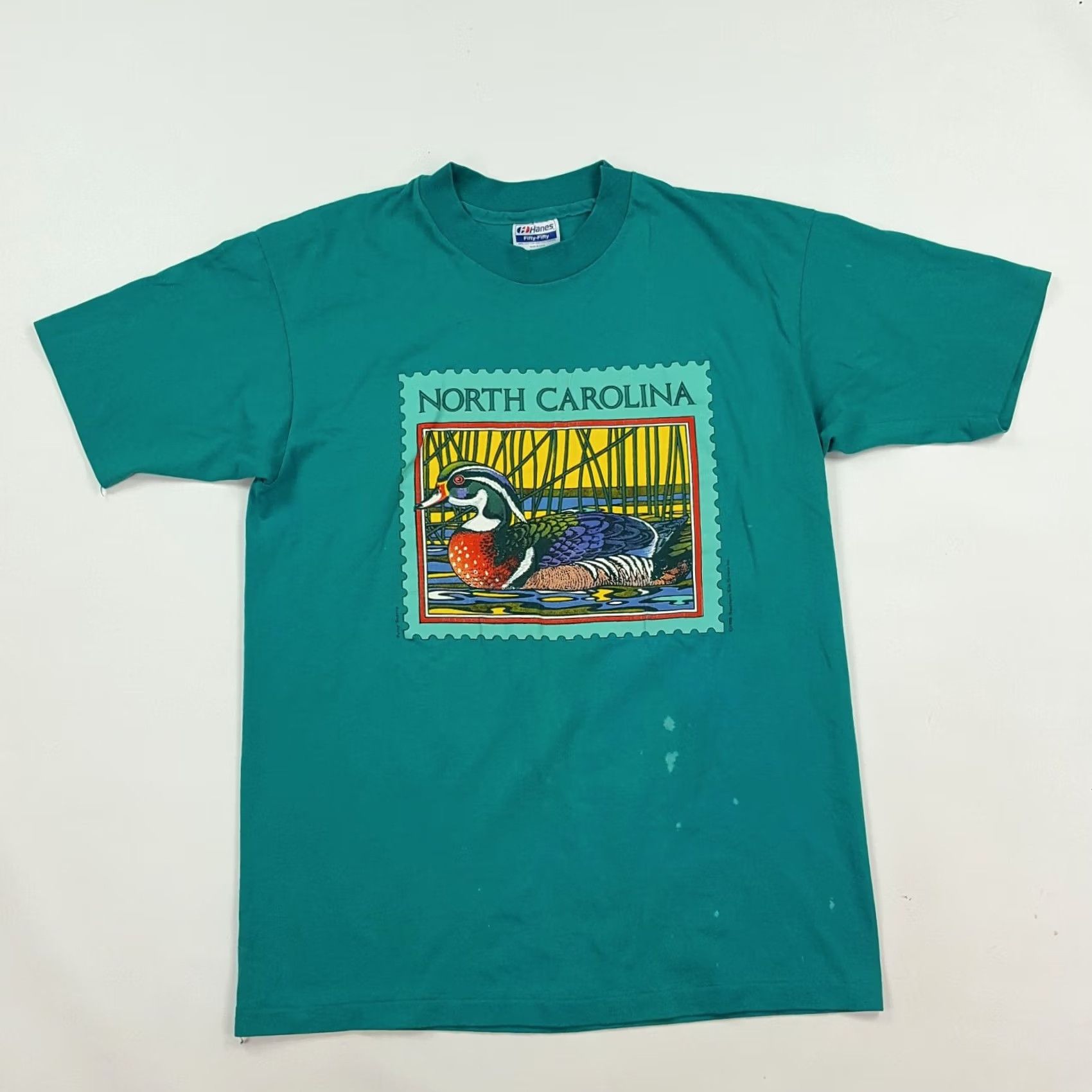 Hanes VINTAGE North Carolina Duck Hunting Art Size L Hanes T-Shirt Adult Mens Green USA Made Retro 80s 90s Graphic Print Outdoors Duck Hunting Art Clothing Size US L / EU 52-54 / 3 - 2 Thumbnail