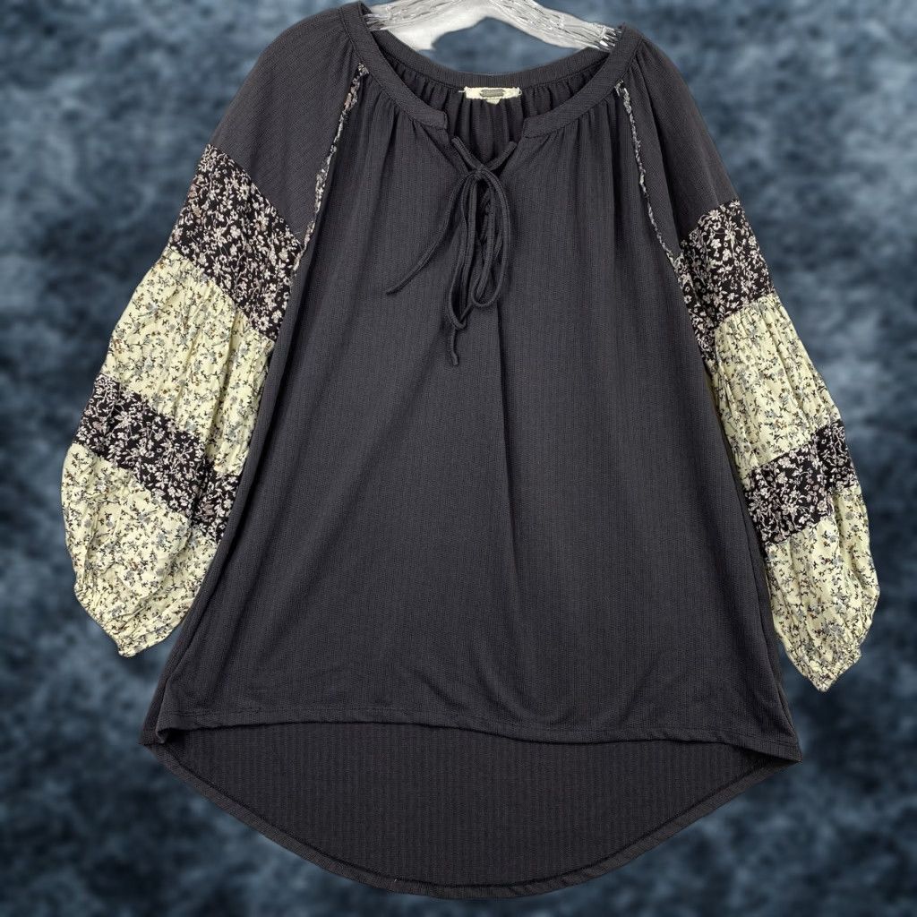 Vintage Gimmicks by BKE Blouse Shirt Tunic Lace Front Floral Balloon Sleeve Black L Womens Size L / US 10 / IT 46 - 1 Thumbnail