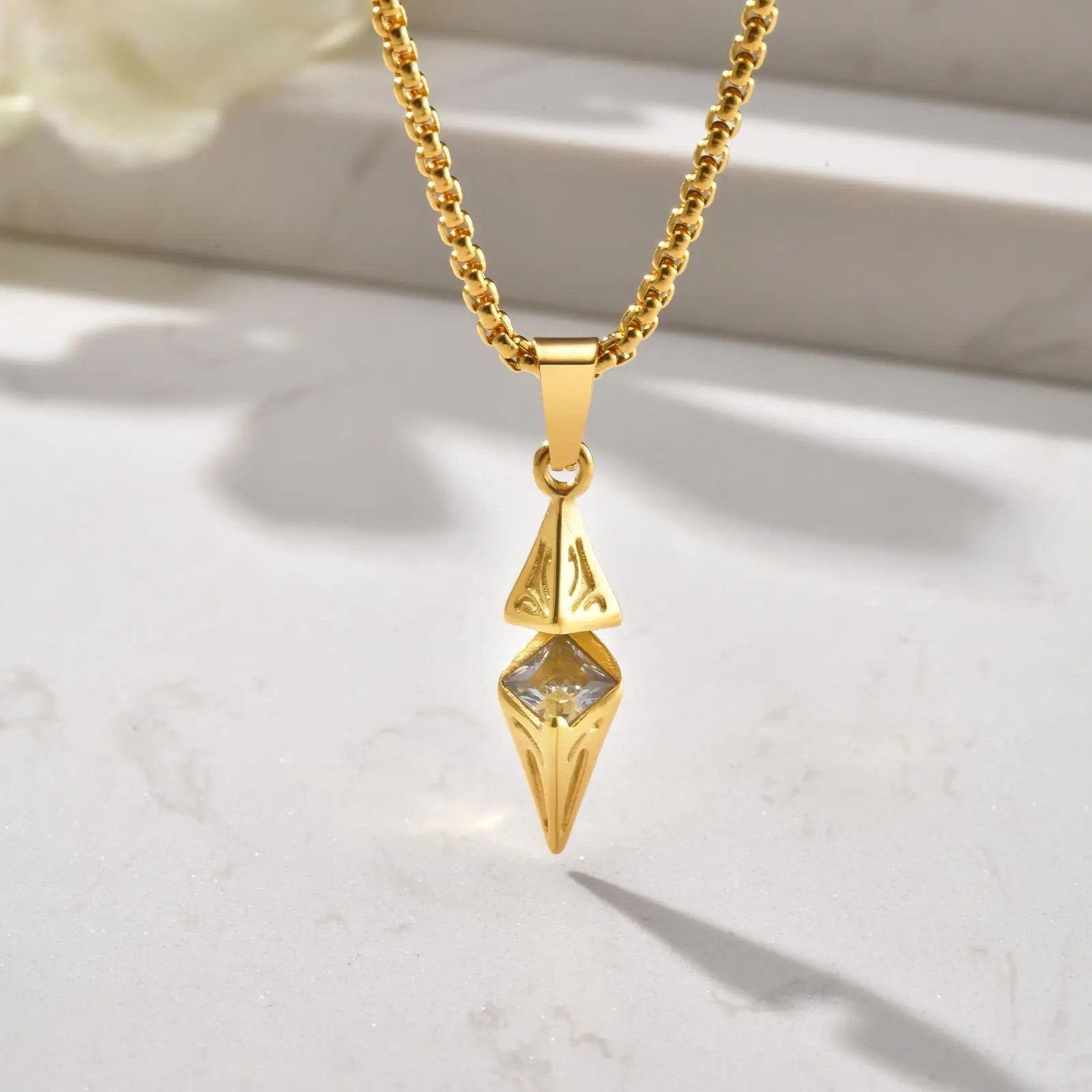 Vintage Stainless Steel Geometric Pendant Necklace Size ONE SIZE - 2 Thumbnail