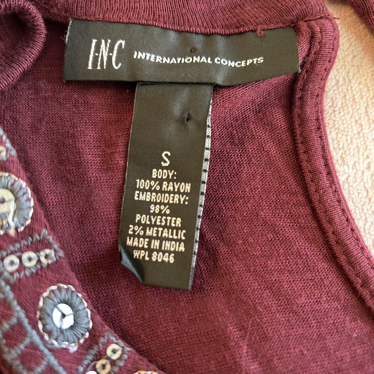 I.N.C INC International Concepts burgundy embroidered LS top S Size S / US 4 / IT 40 - 8 Thumbnail