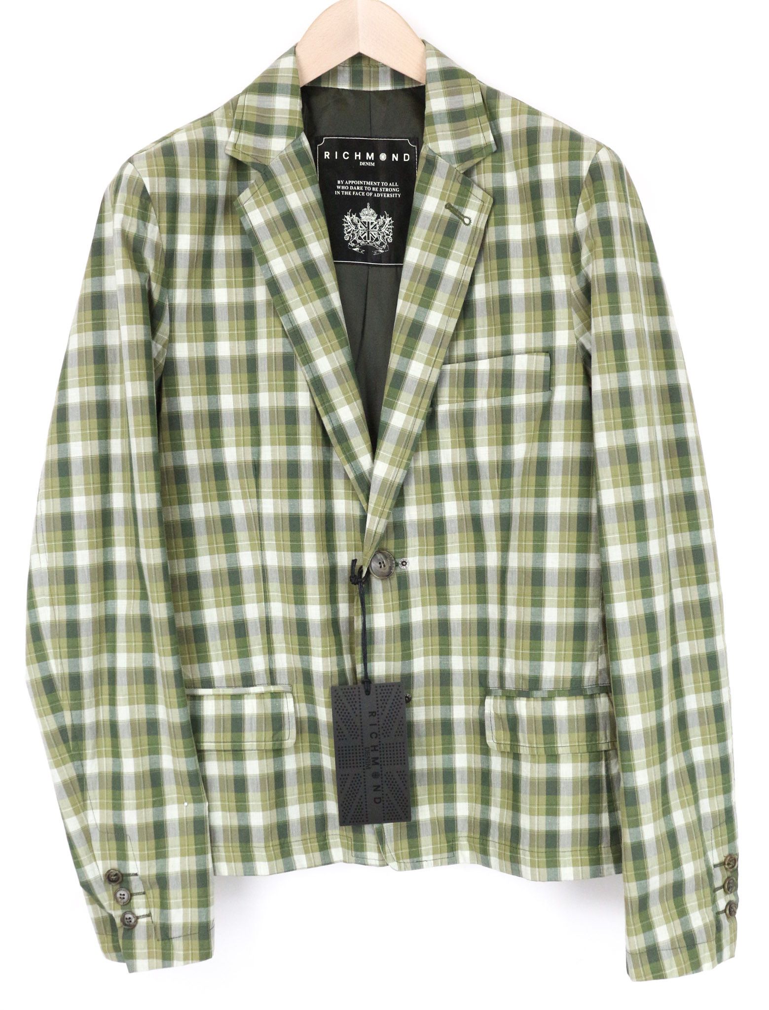 John Richmond 48 Green Linen Checked Single-Breasted Blazer 74038 Size 38R - 1 Thumbnail