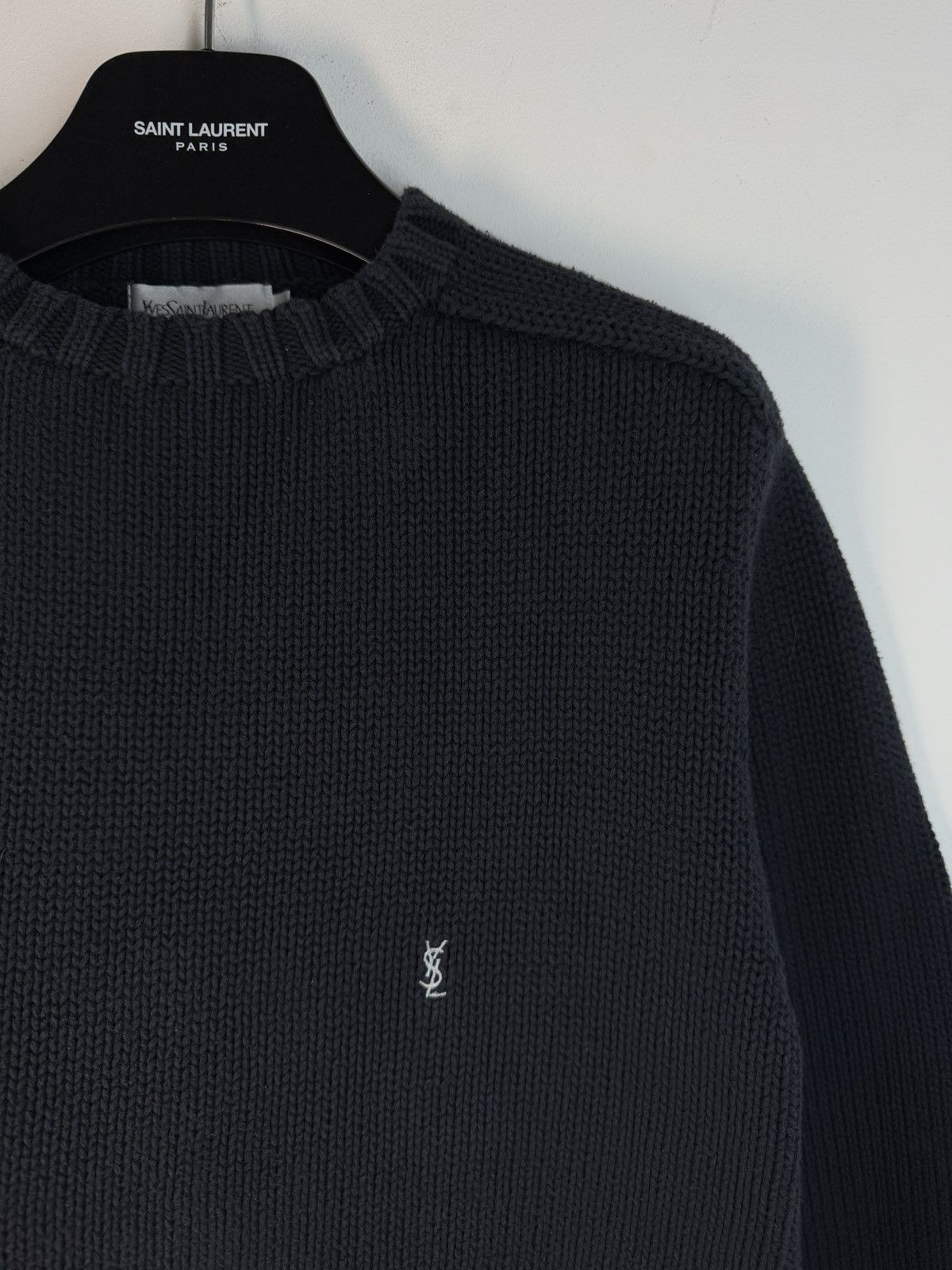 Yves Saint Laurent Heavy YSL Sweater Knit Thick Grey/black Paris Sweatshirt Size US S / EU 44-46 / 1 - 1 Thumbnail