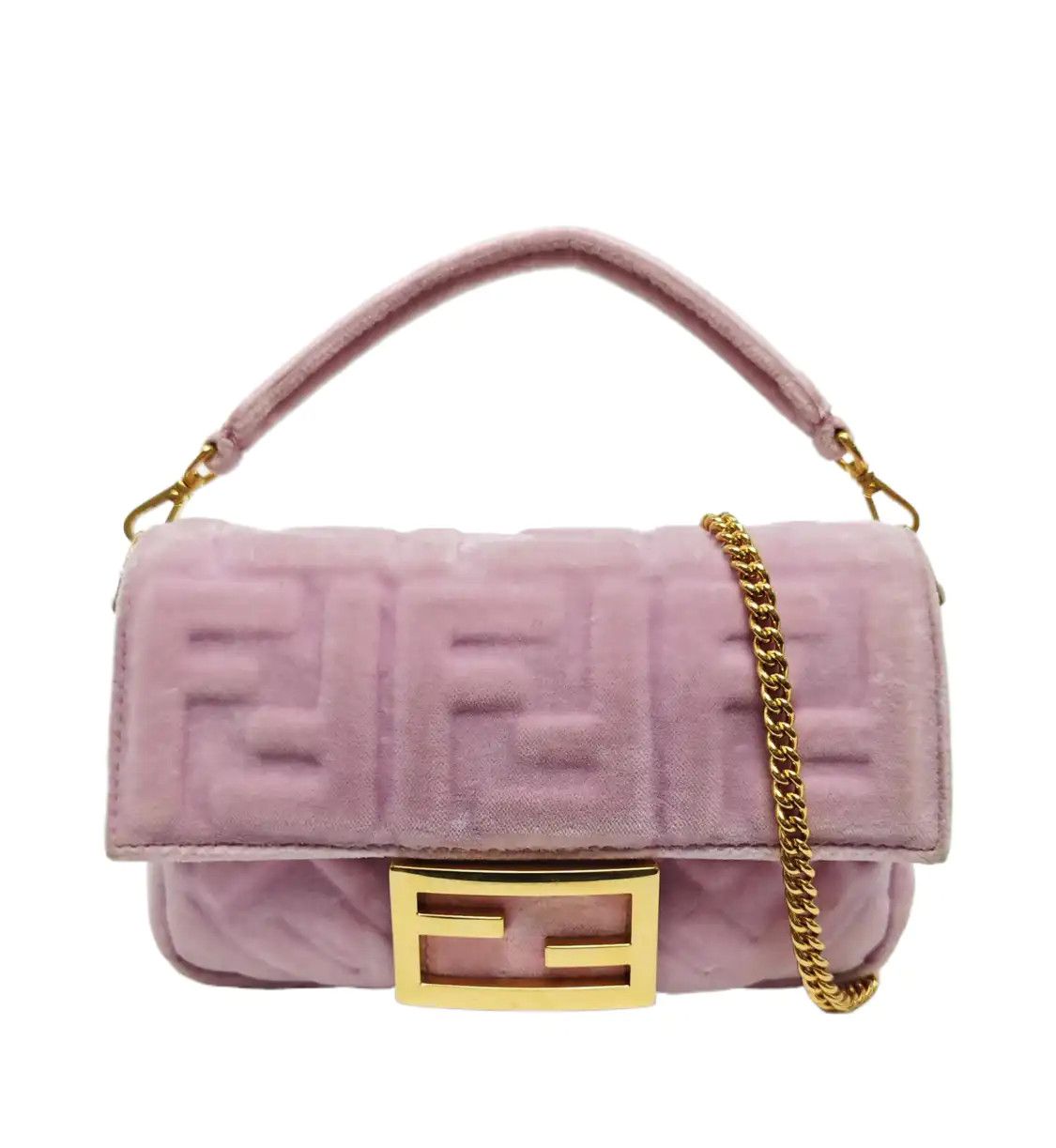 Fendi FENDI Baguette mini pink fabric doubleF shoulder bag gold hardware 2 striped det Size ONE SIZE - 1 Thumbnail