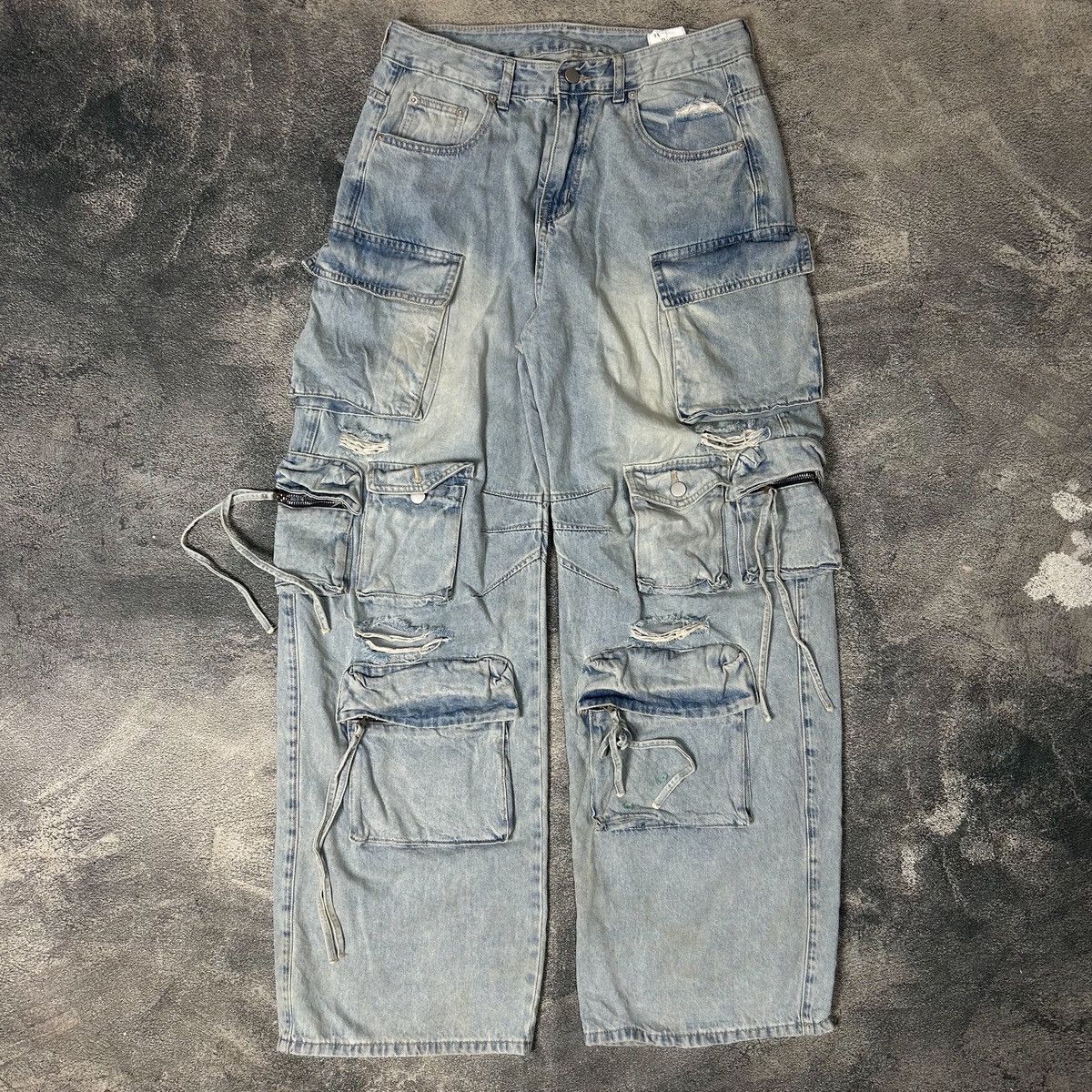 Y2k Chaorenebang buggy Cargo Multi Pocket Jeans