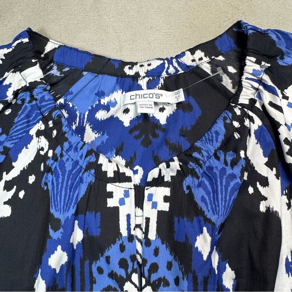 Chicos Chico's Ikat Puff Sleeve Cotton Tiered Midi Dress Size 00 U Size XS / US 0-2 / IT 36-38 - 9 Thumbnail