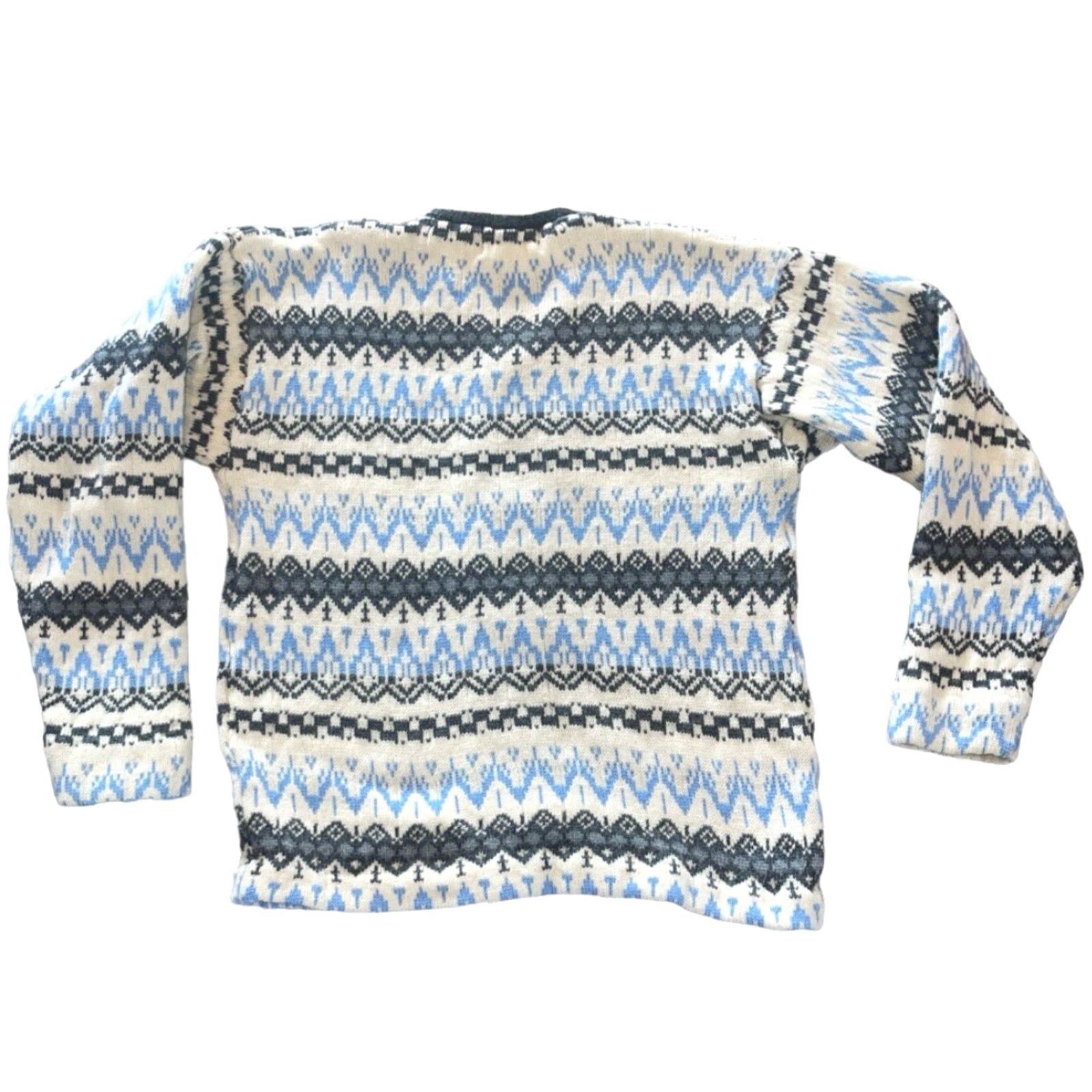 Vintage VINTAGE Nordic Icelandic Design 100% Virgin Worsted Wool Sweater Jacket Women M Full Zip Blue Gray Cream Cardigan Womens Size M / US 6-8 / IT 42-44 - 4 Thumbnail