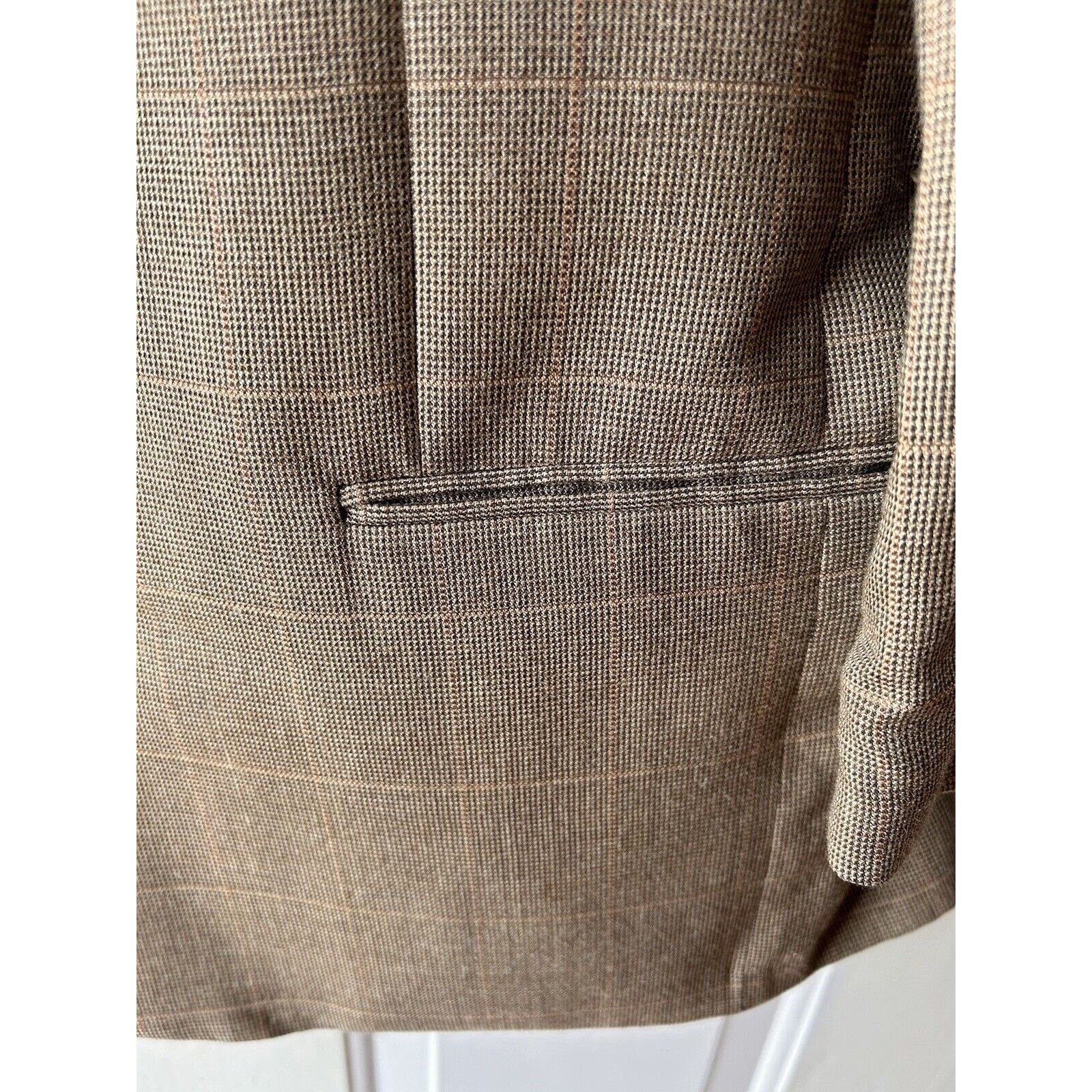 Jos. A. Bank Jos A Bank Tan Silk Wool Glen Plaid Blazer Jacket Mens 46R Size 46R - 7 Thumbnail