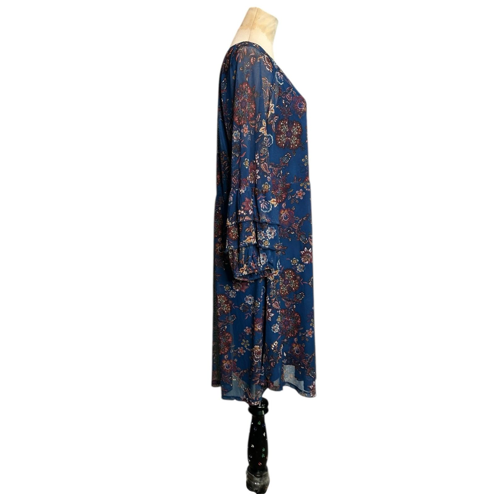 Anthropologie Fig & Flower Blue floral long sleeves midi dress size XL Size XL / US 12-14 / IT 48-50 - 8 Thumbnail