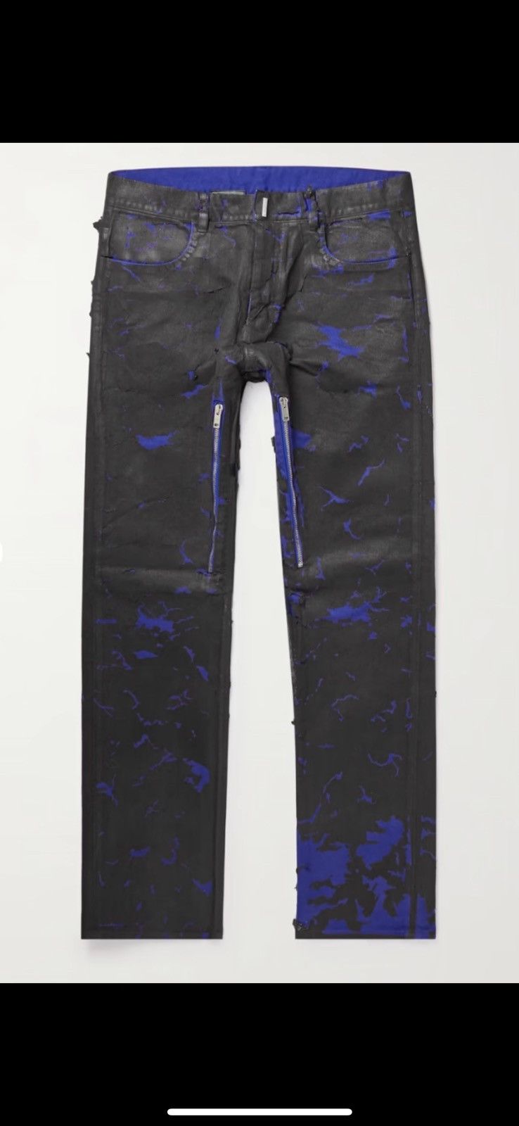 image of Givenchy Slim-Fit Zip-Detailed Distressed Jeans in Blue, Men's (Size 34)