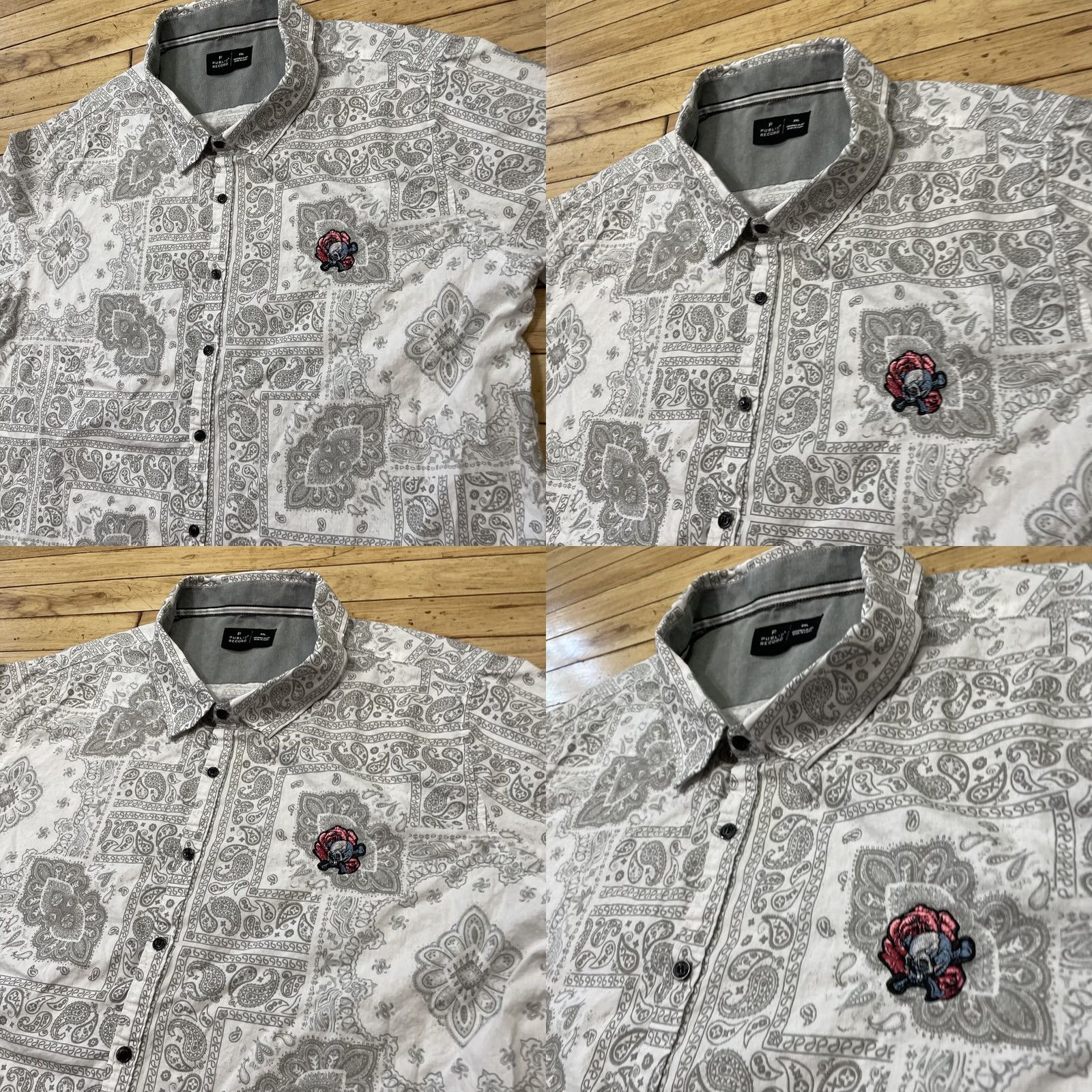 Vintage PUBLIC RECORD Shirt Men 2XL Skull Rose Bandana Paisley Punk Rock Streetwear XXL Size US XXL / EU 58 / 5 - 9 Thumbnail