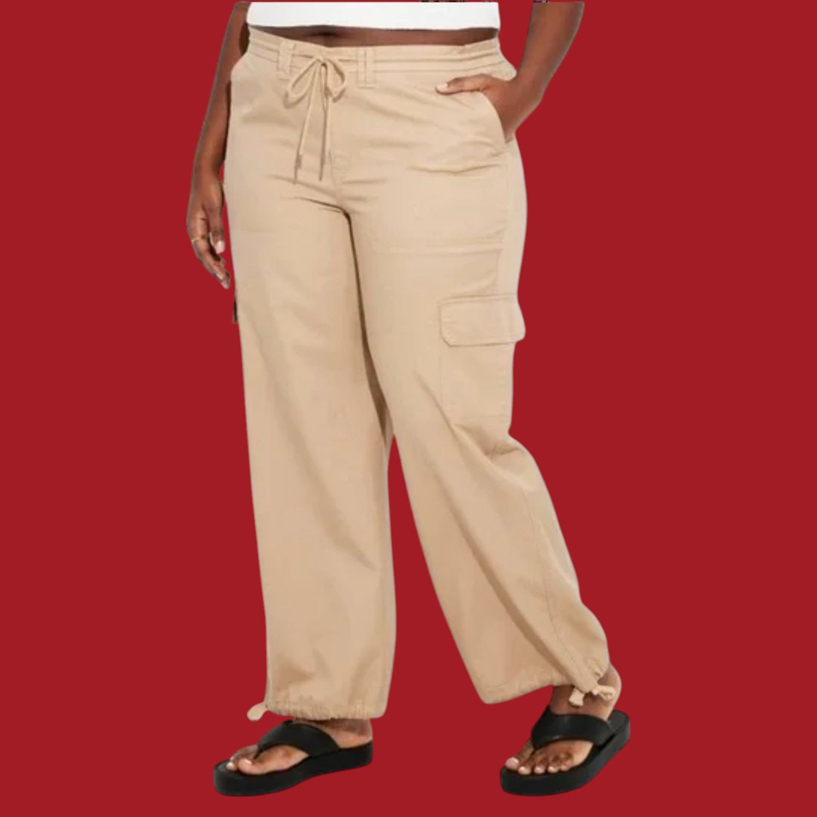 Other Wild Fable - Women's Mid-Rise Wide Leg Cargo Beach Pants - L Size 42" / US 20 - 1 Thumbnail