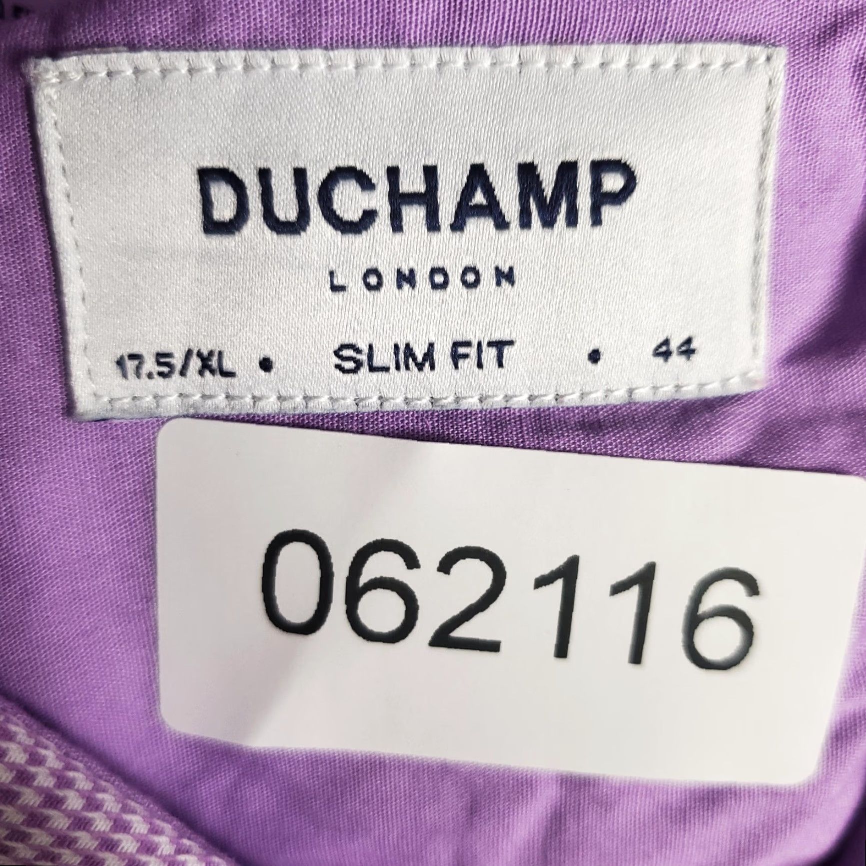 Vintage Duchamp London Dress Shirt Mens XL Slim Fit Purple Check Cotton Formal Button Up Collar Size 46R - 7 Thumbnail