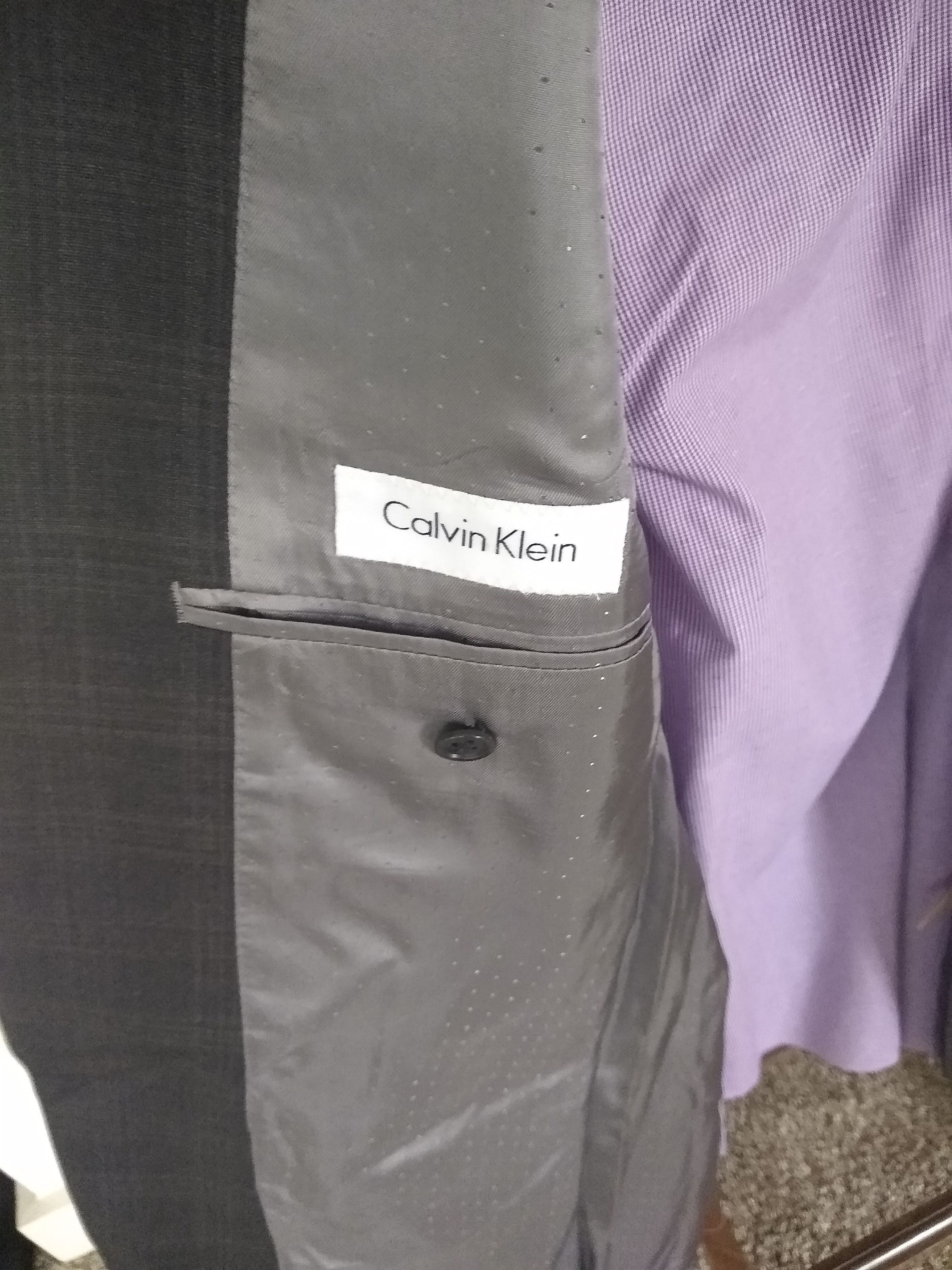 Calvin Klein Charcoal Gray Plaid Suit Size 38R - 2 Thumbnail