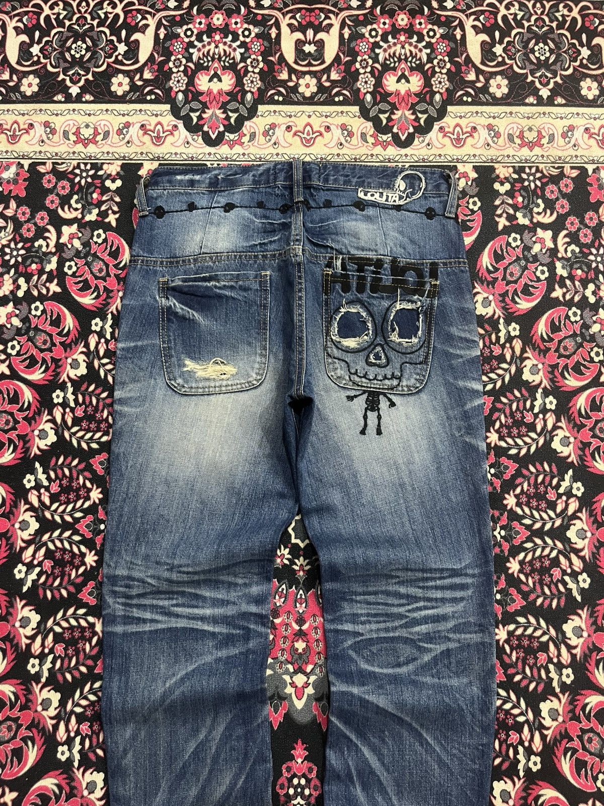 Hysteric Glamour Vintage Lolita “Doodles Skull” Distressed Blue Washed Jeans Size US 32 / EU 48 - 7 Thumbnail