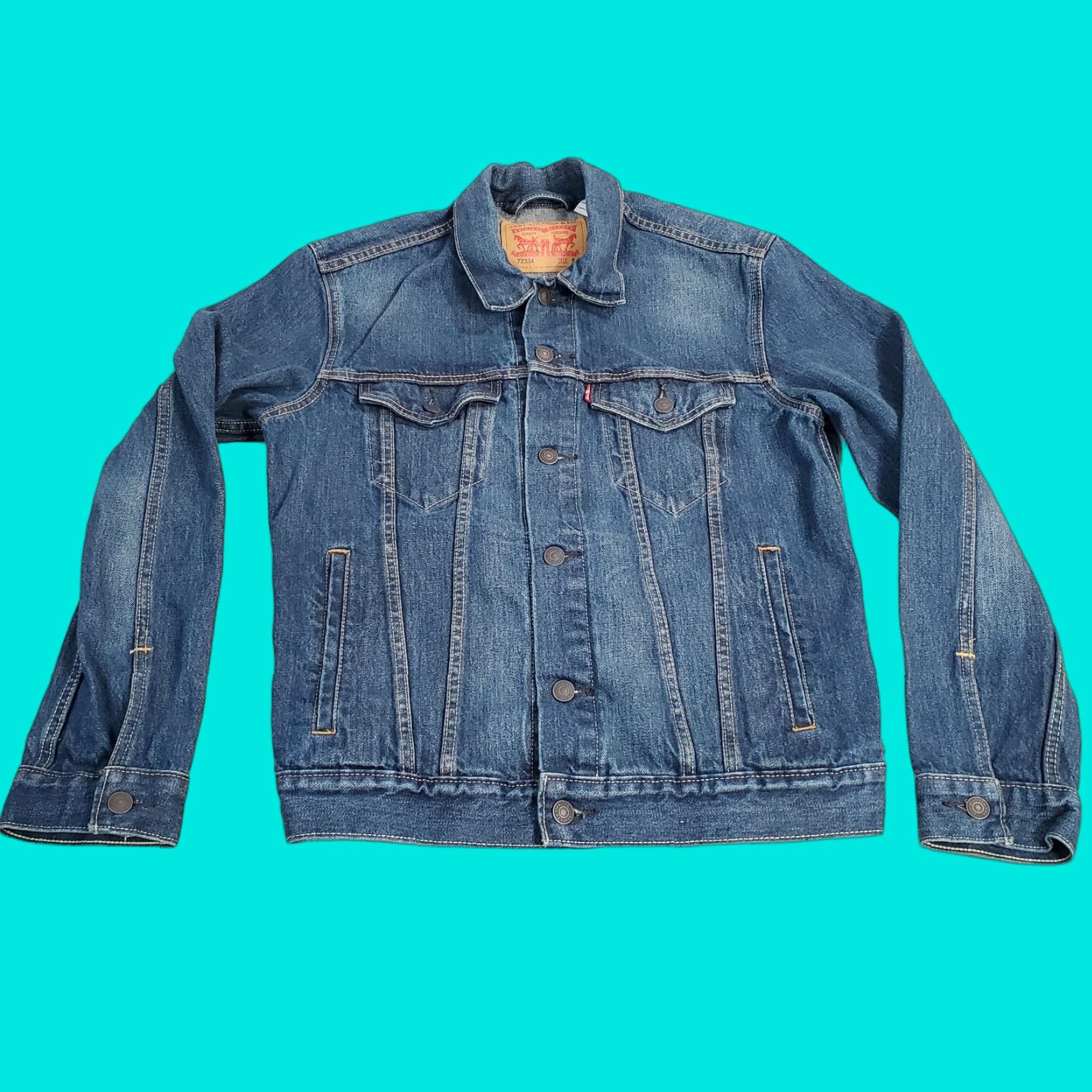 Levi's Levis Denim Jacket Mens Small Blue Jean Button Up Collared Outdoors Dark 72334 Size US 29 - 1 Thumbnail