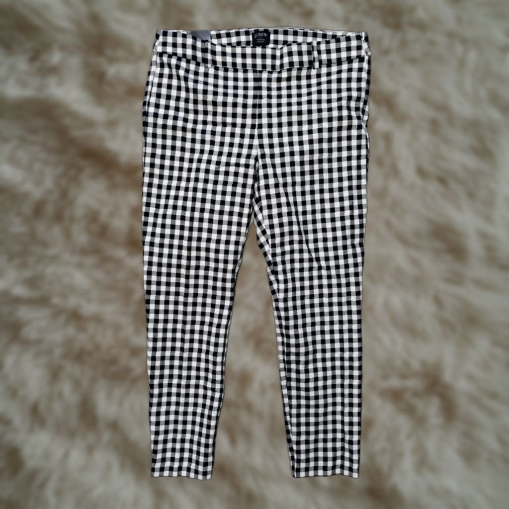 J.CREW Winnie Capri Pant Checkered Stretch Cotton Blend 32x25.5 NWT 8 Womens Capris Pull On Straight Leg Multicolor/Blue White Checkered NWT
