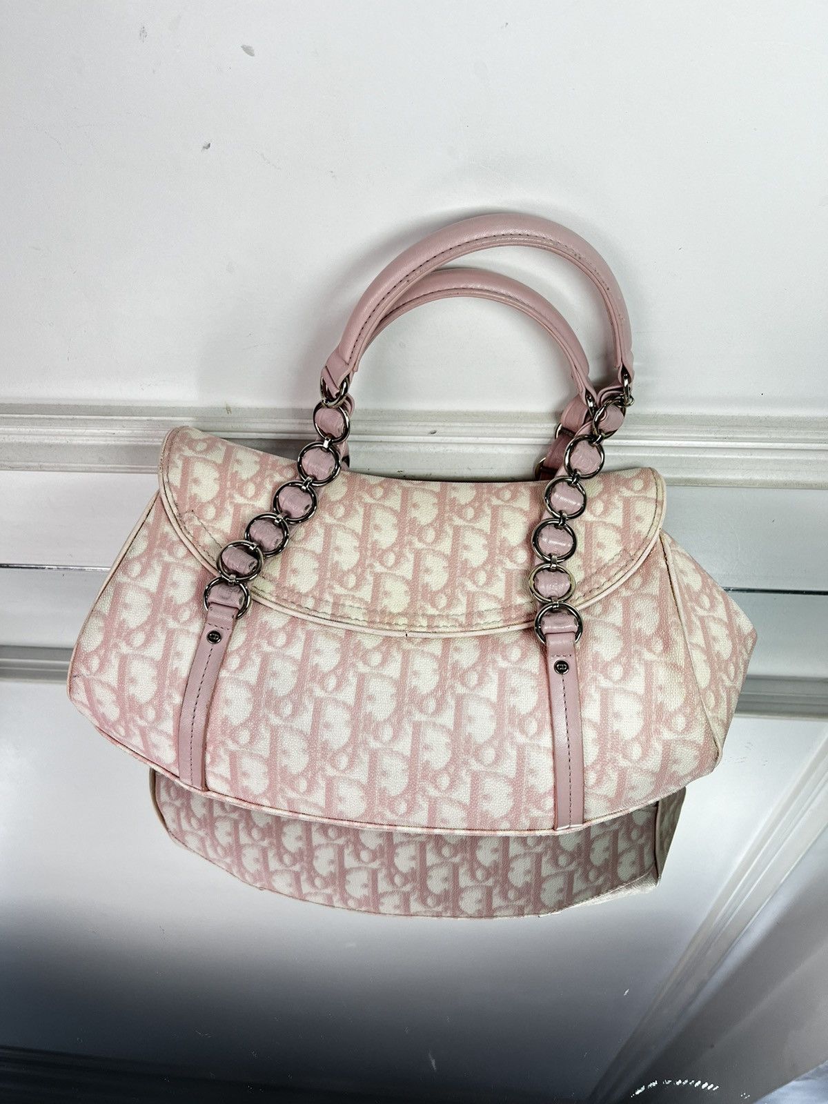 Christian Dior Trotter Romantic Hand Bag PVC Leather Pink 09