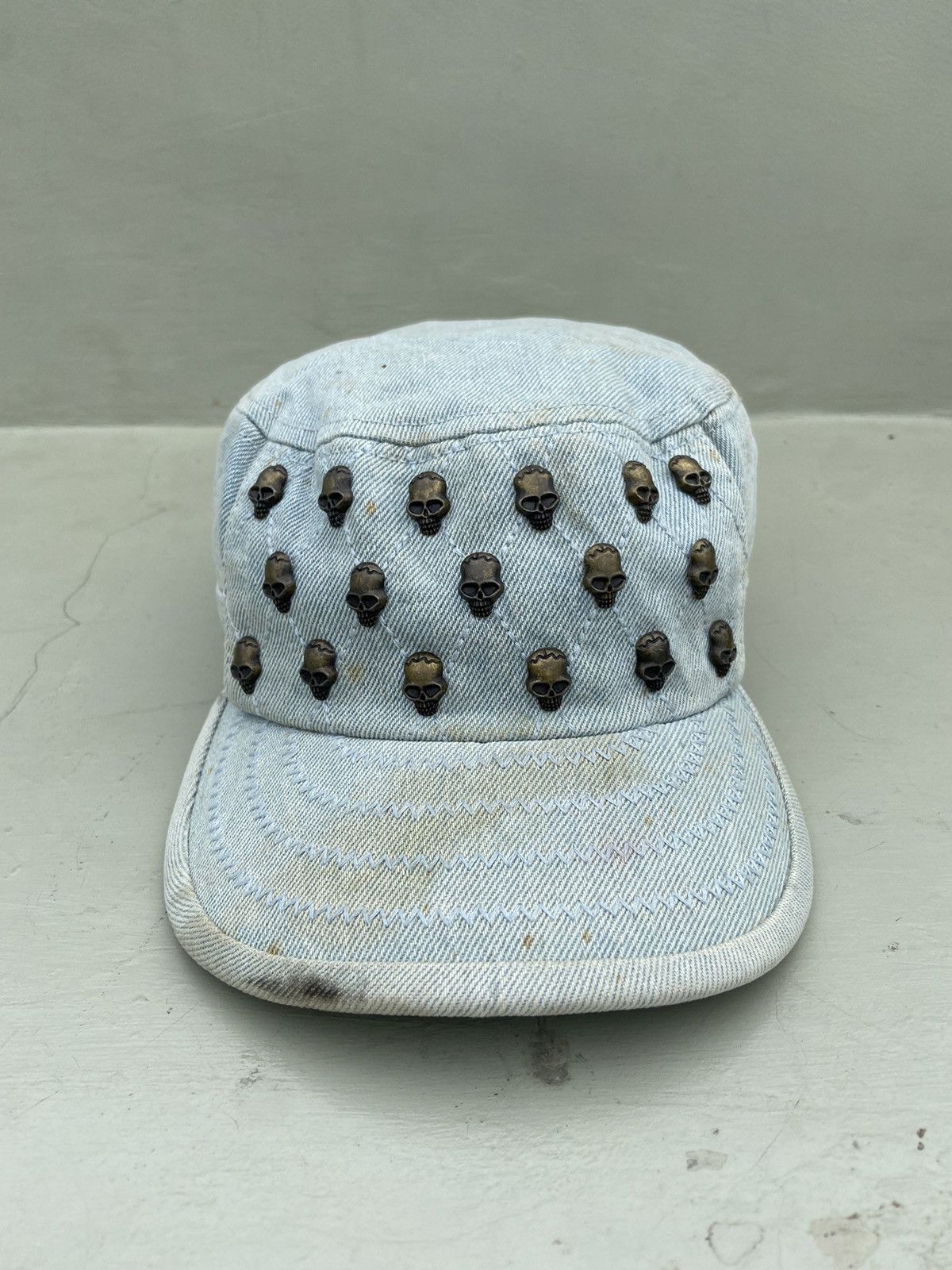If Six Was Nine 2000s derun punk skull studded denim patrol hat Size ONE SIZE - 1 Thumbnail