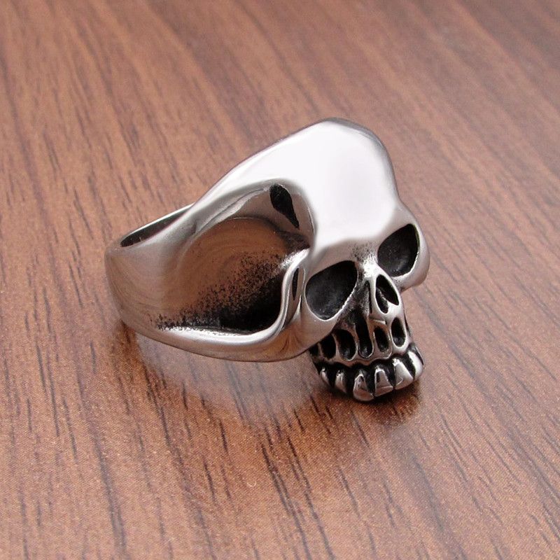 Sterling Silver × Vintage SIZE 10 316L Steel Crack Devil Big Head Skull Ring Size ONE SIZE - 3 Thumbnail