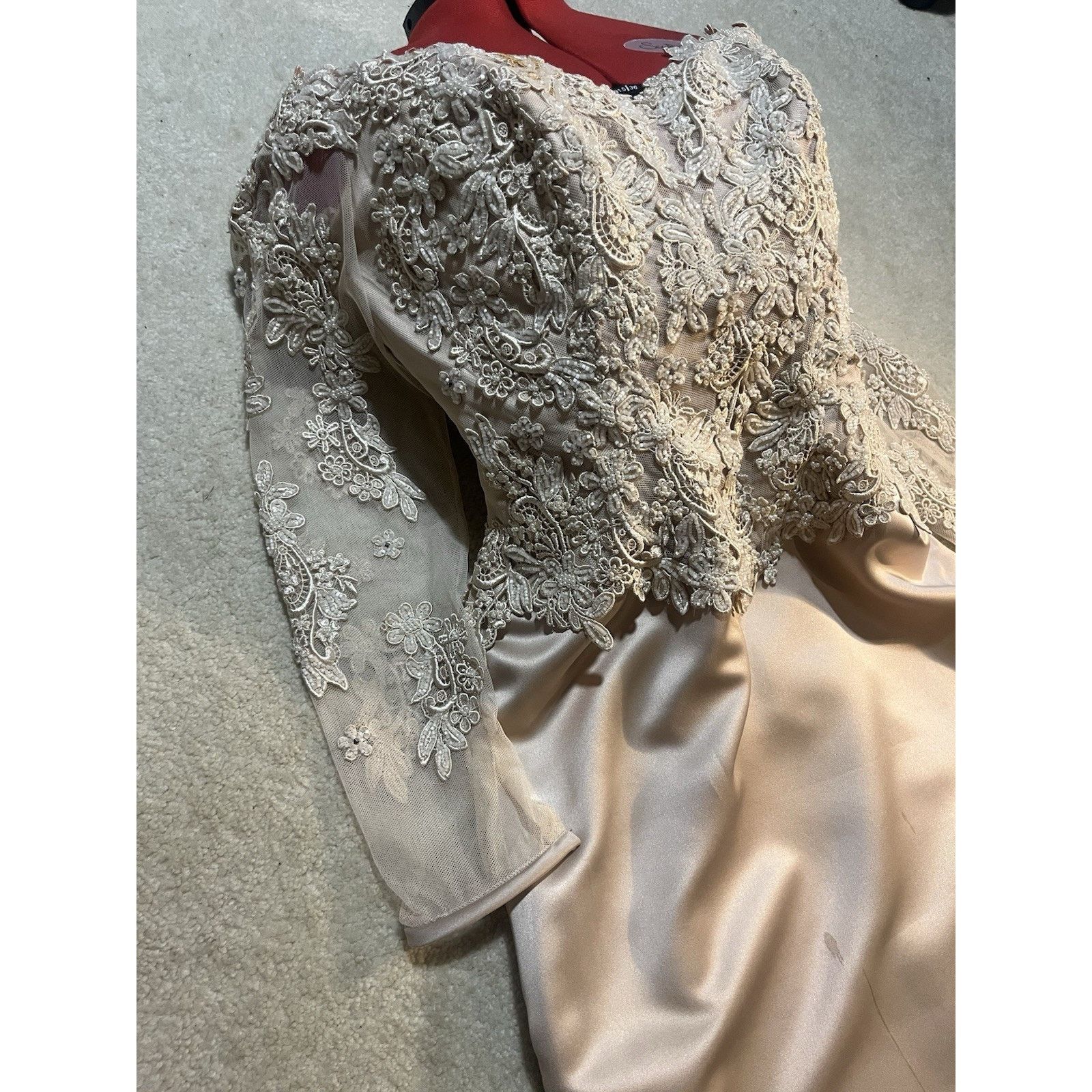Other Eve of Milady Vintage Champagne Lace Gown Beaded Bodice Long Size L / US 10 / IT 46 - 3 Thumbnail