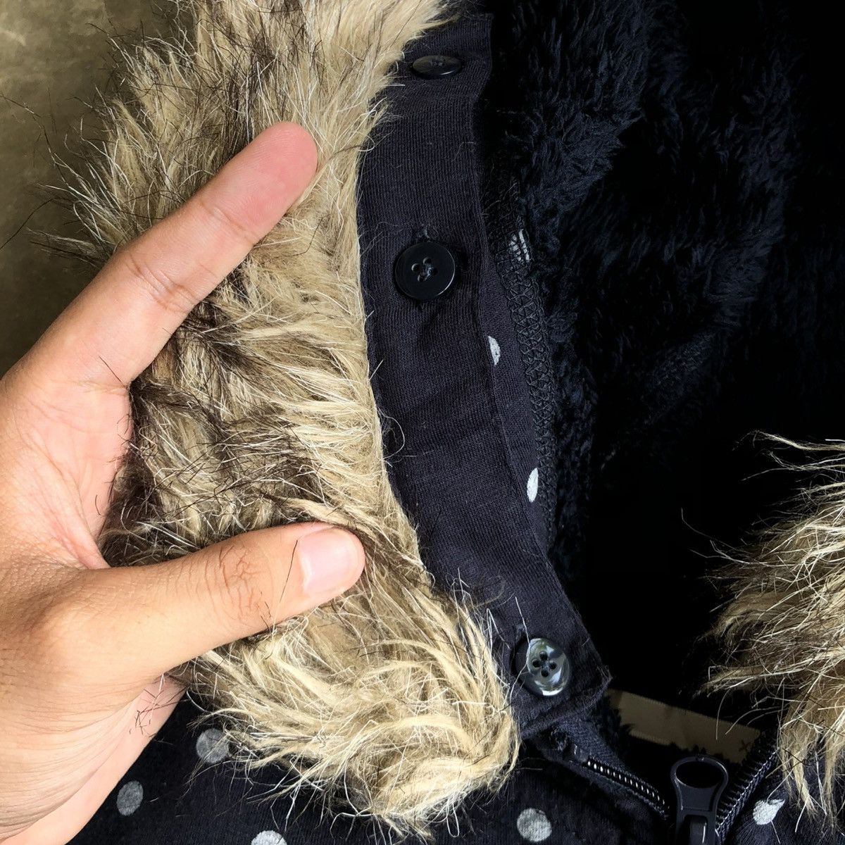 Hysteric Glamour 2000s GU Polkadot Motif Fur Ziphoodie Navy Lgb Ifsixwasnine Size US M / EU 48-50 / 2 - 12 Thumbnail