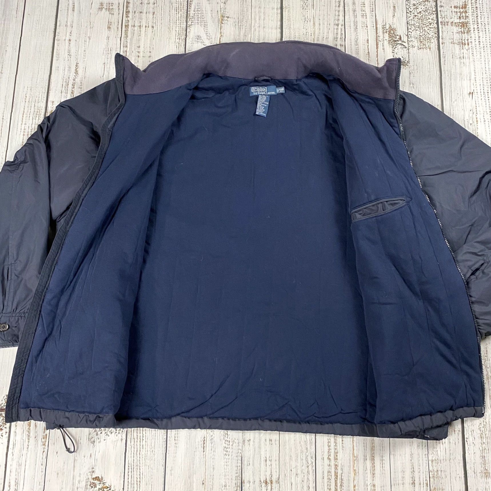 Polo Ralph Lauren VINTAGE Polo Ralph Lauren Puffer Equestrian Jacket 4XB BIG Navy Leather Trim Hooded Calf Leather Zipper Pockets Logo -Mens- Size US XXL / EU 58 / 5 - 7 Thumbnail