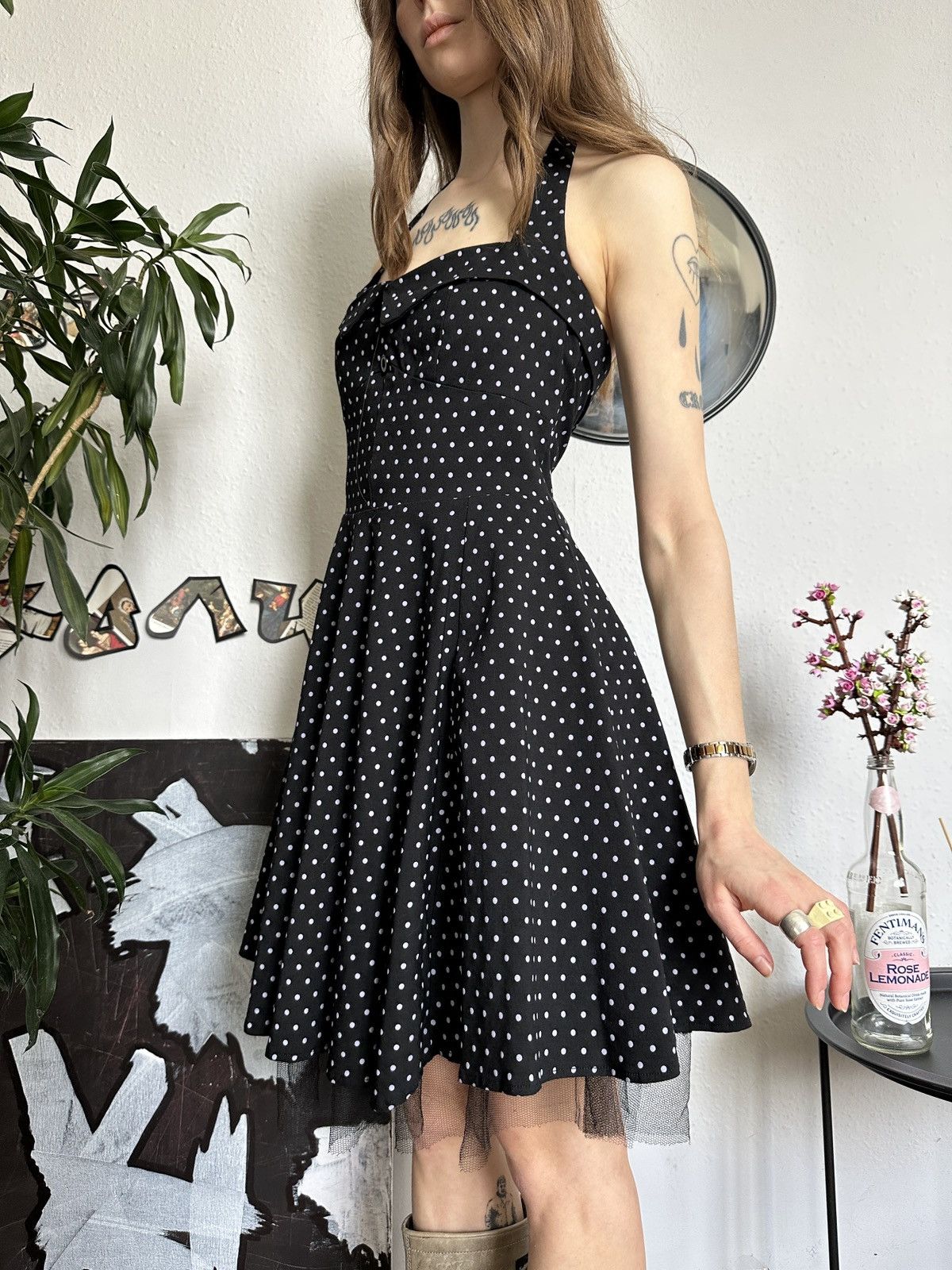 Vintage Polka Dot Halter Pin-up Coquette Midi Trending Dress 00s Size S / US 4 / IT 40 - 3 Thumbnail