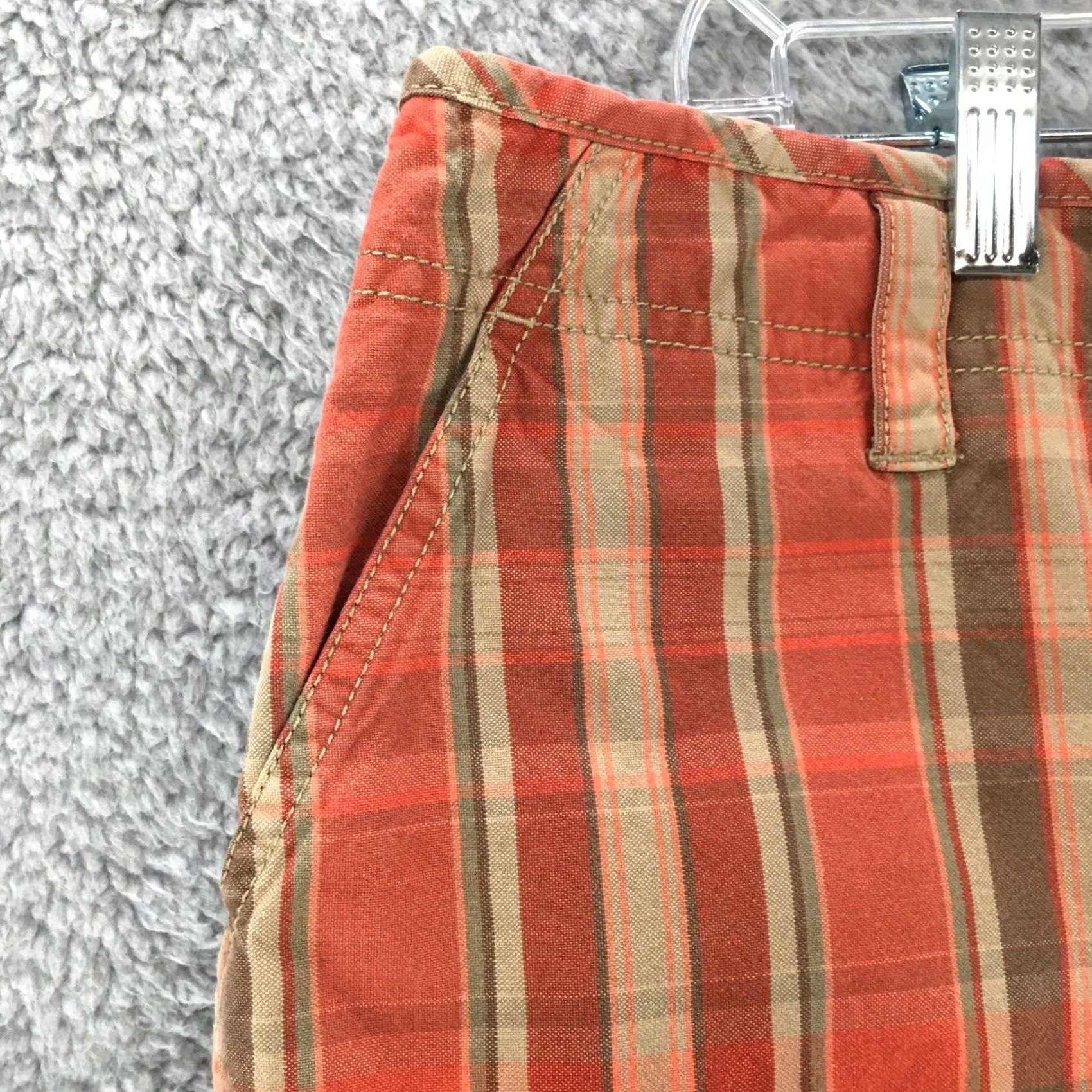 Eddie Bauer Eddie Bauer Cargo Skirt Womens 16 Midi Orange Plaid Cotton Zipper Pockets Size 38" / US 16 / IT 52 - 2 Thumbnail