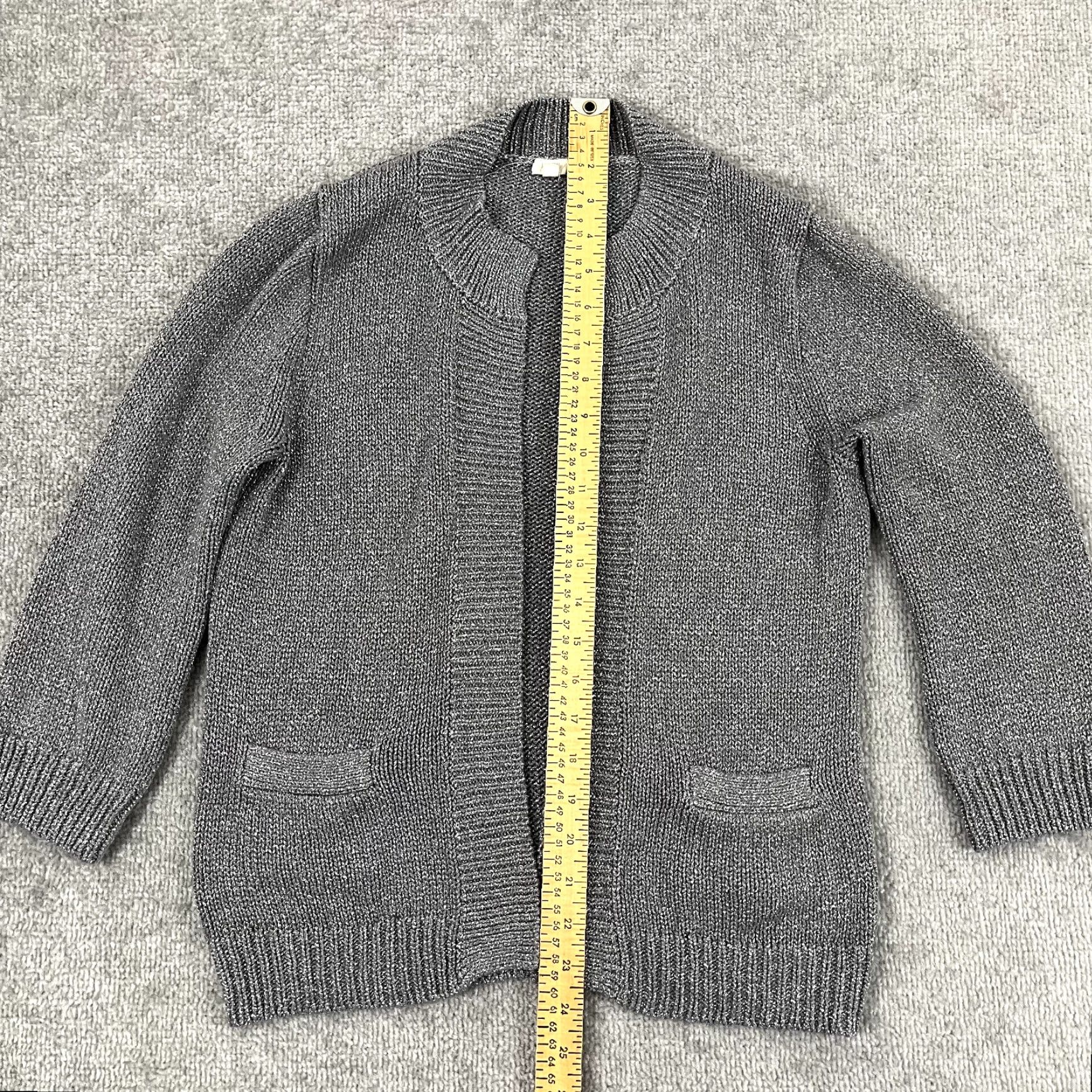 J.Crew VINTAGE J.CREW Open Front Cardigan Womens Medium Gray Shiny Metallic Pullover Sweater Size M / US 6-8 / IT 42-44 - 3 Thumbnail