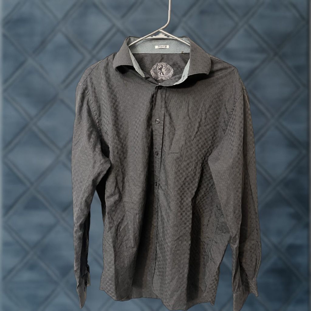 BUGATCHI BUGATCHI Shirt Men L Button-Down Long Sleeve Gray 100% Cotton Flip Cuffs Classic Fit Dress Shirt Size US L / EU 52-54 / 3 - 1 Thumbnail