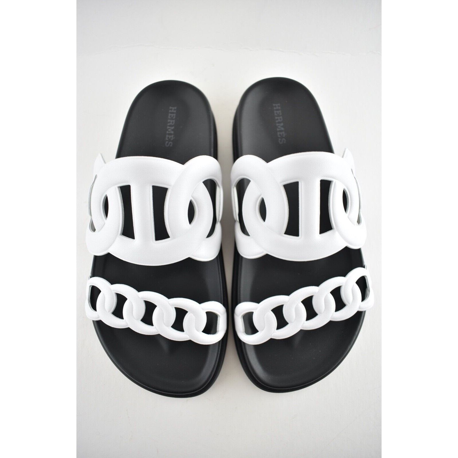 Hermes Hermes Extra Sandals White Black Chaine d'Ancre Leather Size US 7 / IT 37 - 7 Thumbnail