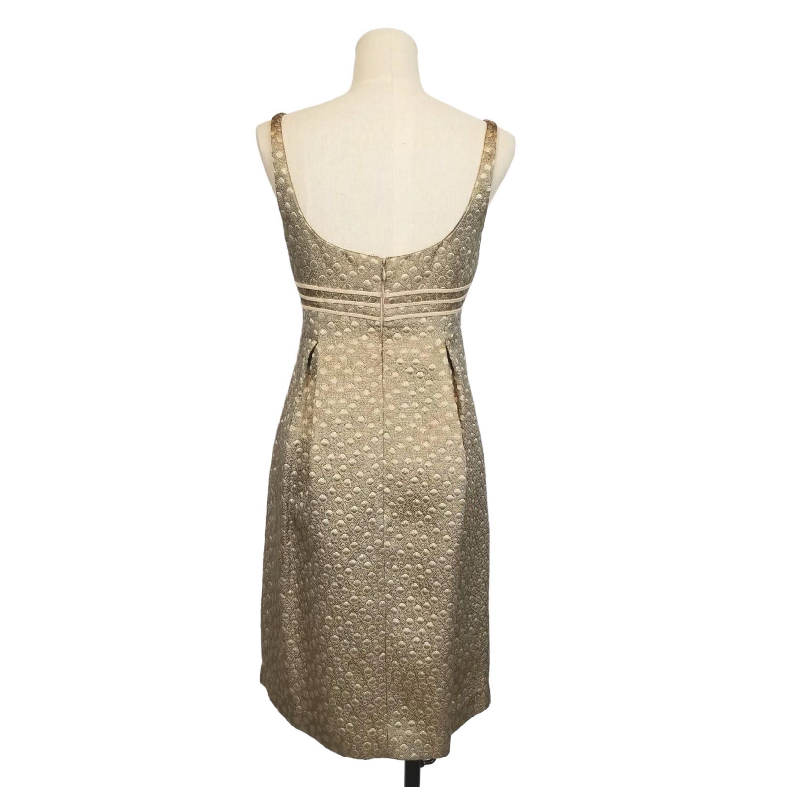 Designer Carmen Marc Valvo Metallic Gold Brocade Dress Sz 2 Size XS / US 0-2 / IT 36-38 - 4 Thumbnail
