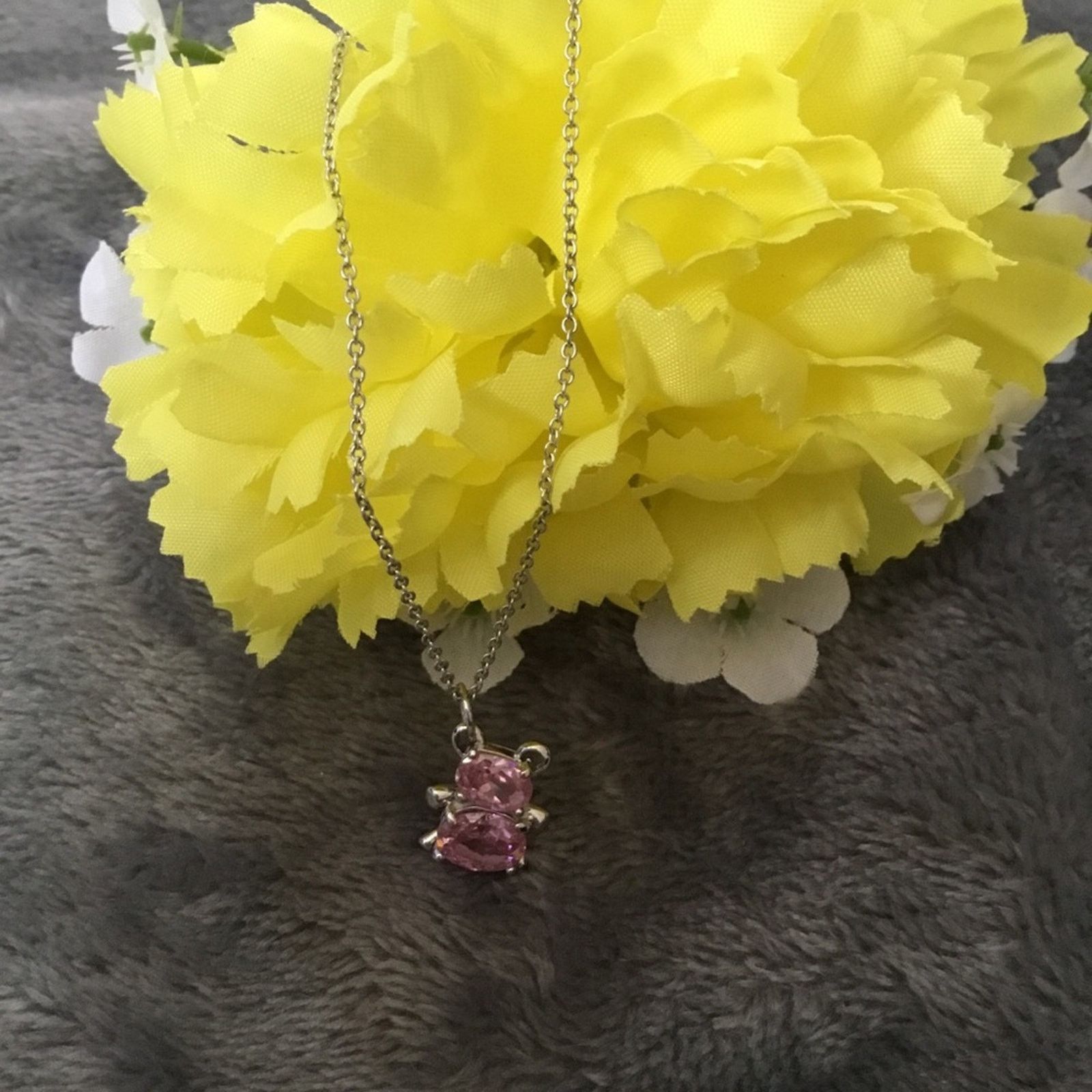 Other Sterling Silver Pink Crystal Teddy Bear Necklace Size ONE SIZE - 4 Thumbnail