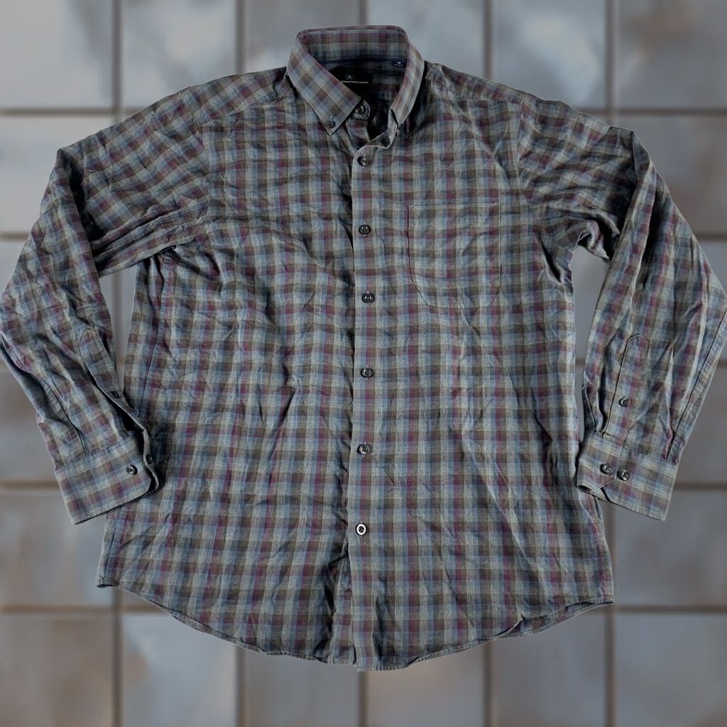 Hart Schaffner Marx Hart Schaffner Marx Shirt Mens Medium Gray Blue Purple Plaid Long Sleeve Cotton Size US M / EU 48-50 / 2 - 1 Thumbnail