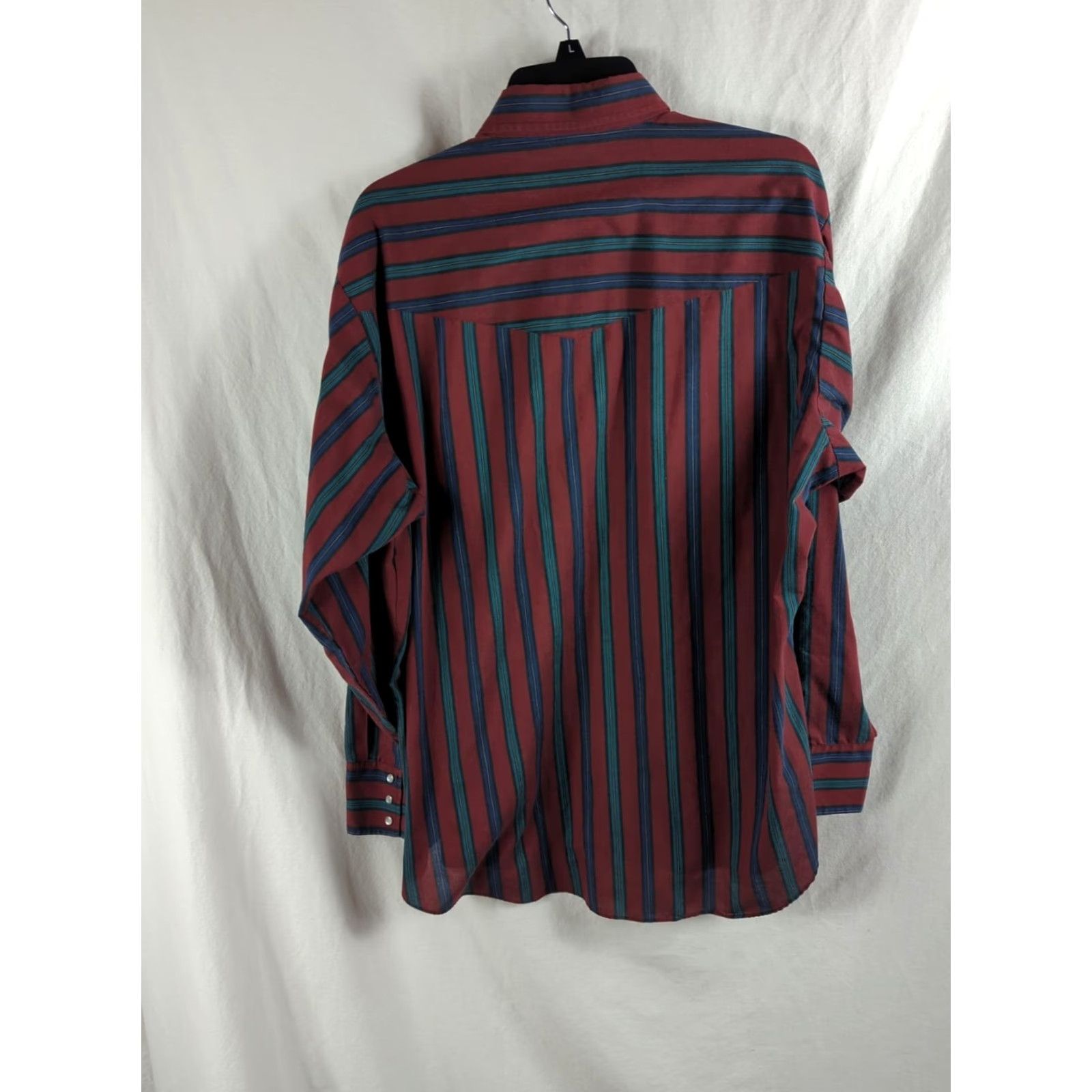 Vintage VINTAGE Ely Cattleman Button-Up Shirt Western Mens XL Burgundy Green Pearl Snap Snap Buttons Collared Striped Pattern Cowboy Dress Shirt Size 46R - 5 Thumbnail