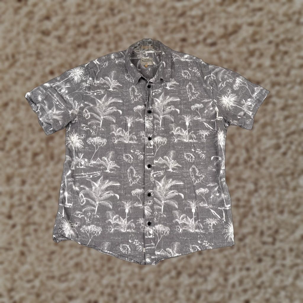 Quiksilver Quiksilver Waterman Shirt Adult XL Gray SLIM Palm Cotton Blend Hawaiian Floral Button-Up Short Sleeve Casual Holiday Resort Beach Mens Size US XL / EU 56 / 4 - 1 Thumbnail