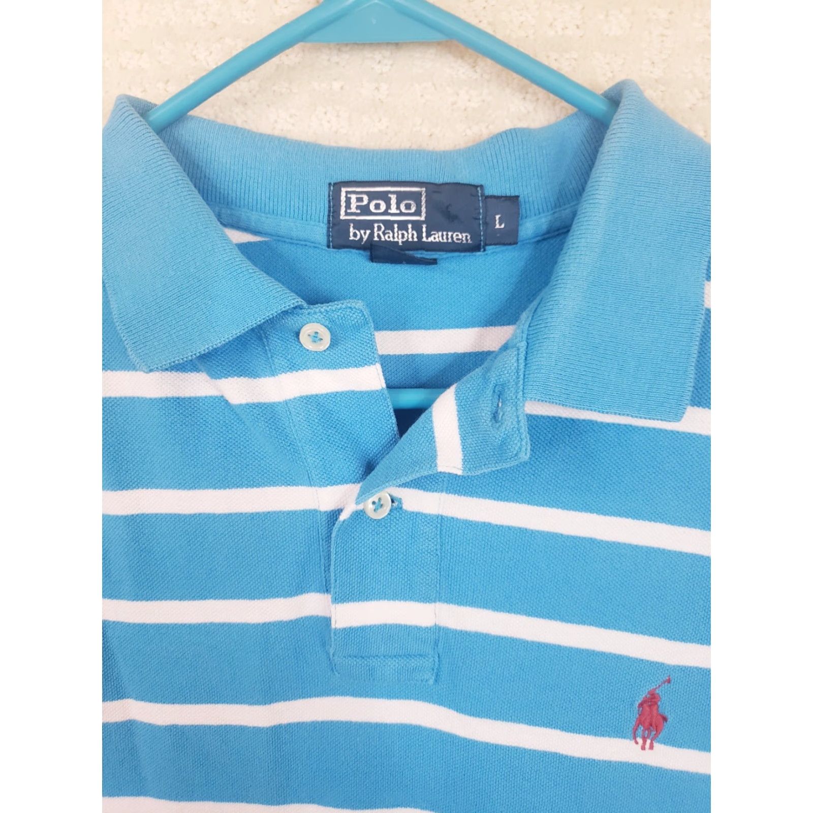 Polo Ralph Lauren VINTAGE Polo Ralph Lauren Polo Shirt Blue & White Striped L Men's Regular Short Sleeve Size US L / EU 52-54 / 3 - 6 Thumbnail