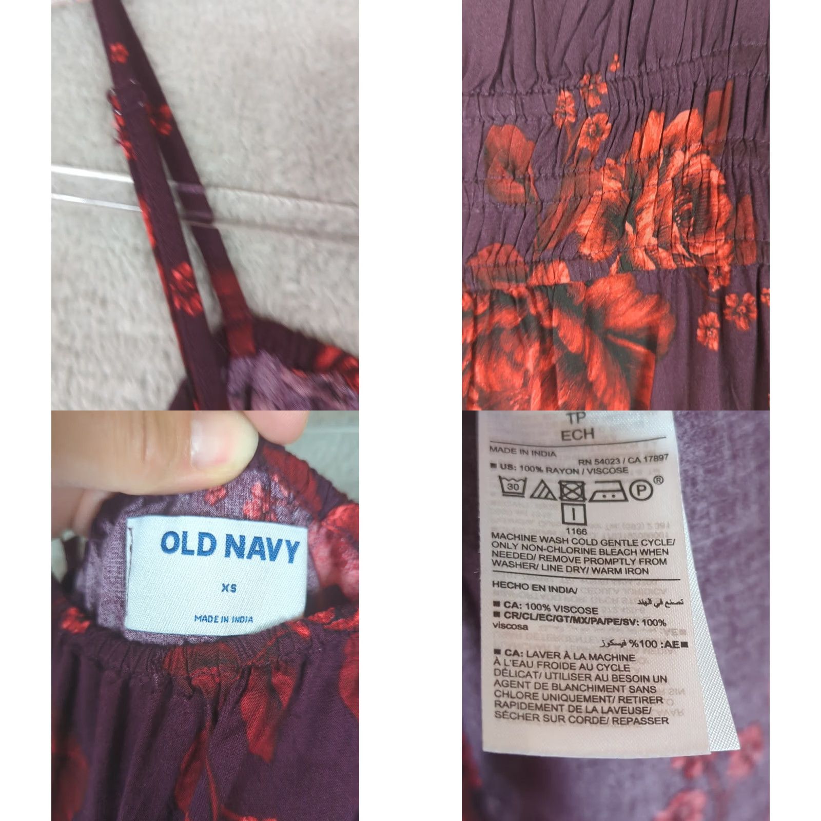 Old Navy Old Navy Women's Dress XS Purple Floral Cami Empire Waist Tiered Midi Sleeveless A-Line Bohemian Gothic Fit & Flare Pockets Straps Smocked Rayon Size XS / US 0-2 / IT 36-38 - 8 Thumbnail