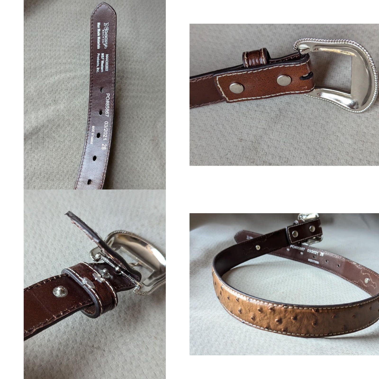 Vintage VINTAGE Nocona belt OSTRICH brown 28 buckle western belt CONCHO leather 1-1/4" woven Southwestern (adjusted to maintain original words and rules) Size 28 - 8 Thumbnail