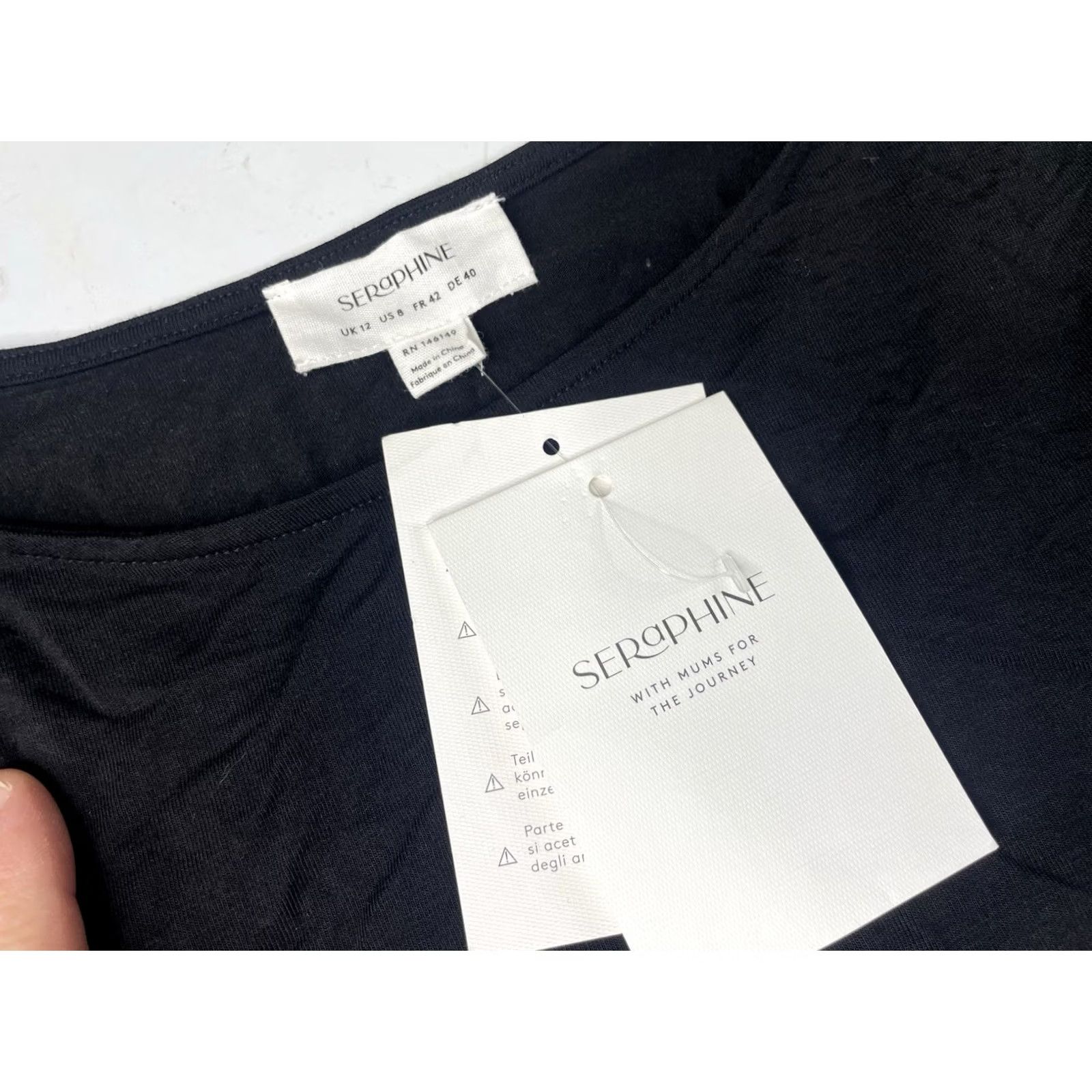 Vintage Seraphine Maternity Nursing Dress Jersey 3/4 Sleeve Black Knee Length A-Line Size 8 Womens Lounge Casual Travel Nursing Lift-Up NWT Size M / US 6-8 / IT 42-44 - 3 Thumbnail