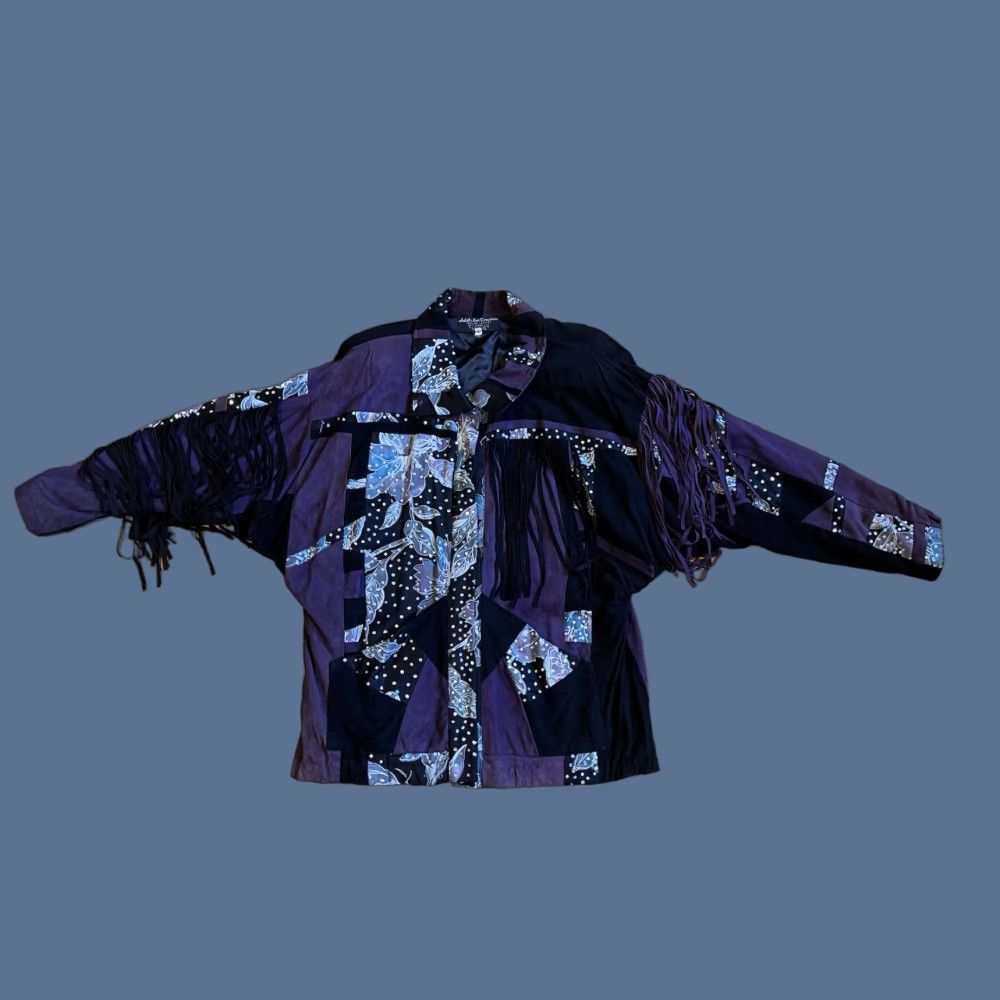 Vintage VINTAGE Judith Ann Creations Suede Leather Western Jacket Womens L Purple 80s Fringe Sequin Floral Bomber Jacket Size L / US 10 / IT 46 - 1 Thumbnail