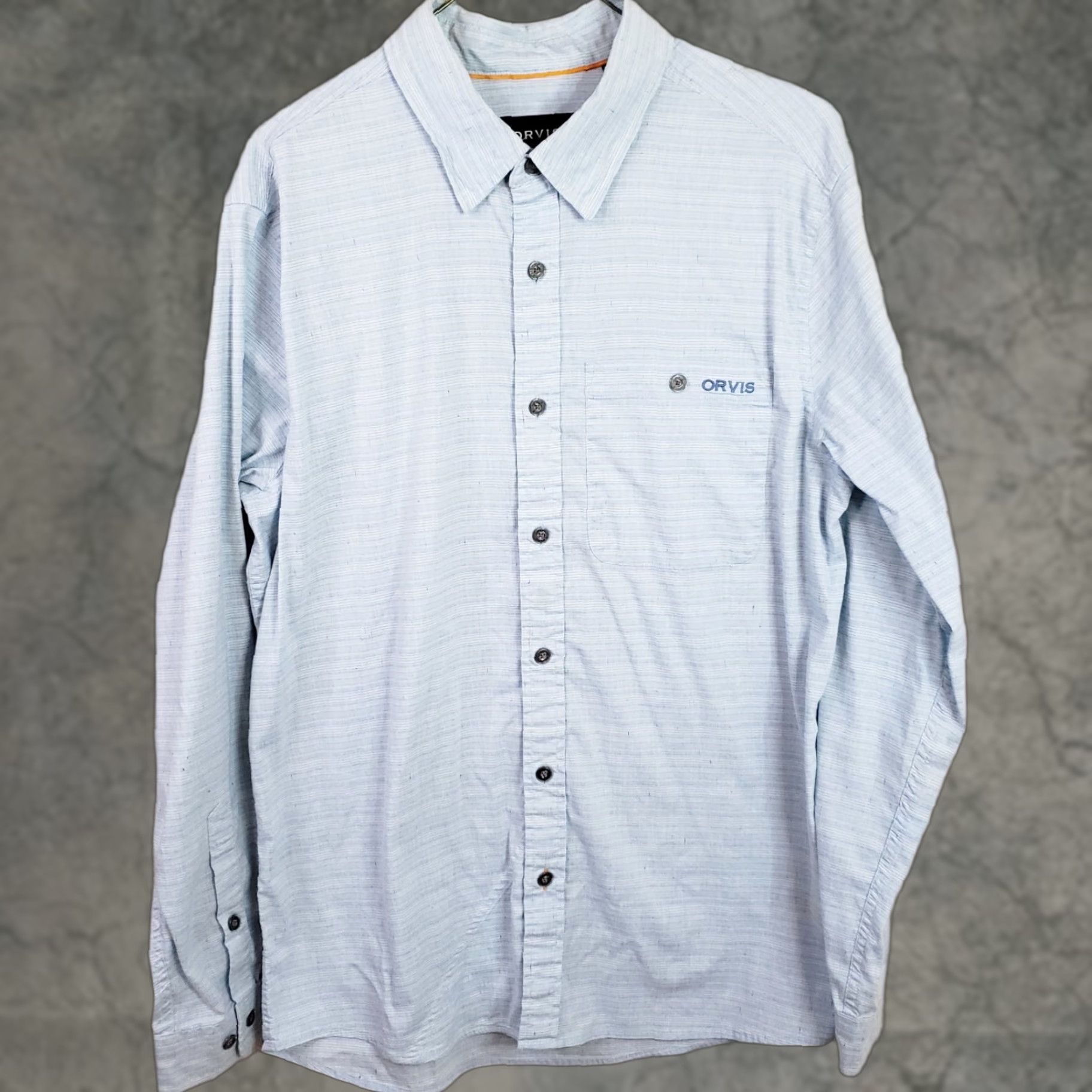Orvis Orvis Shirt Mens M Button-Down Long Sleeve Heathered Blue Multicolor Embroidered Chest Pocket Size US M / EU 48-50 / 2 - 1 Thumbnail