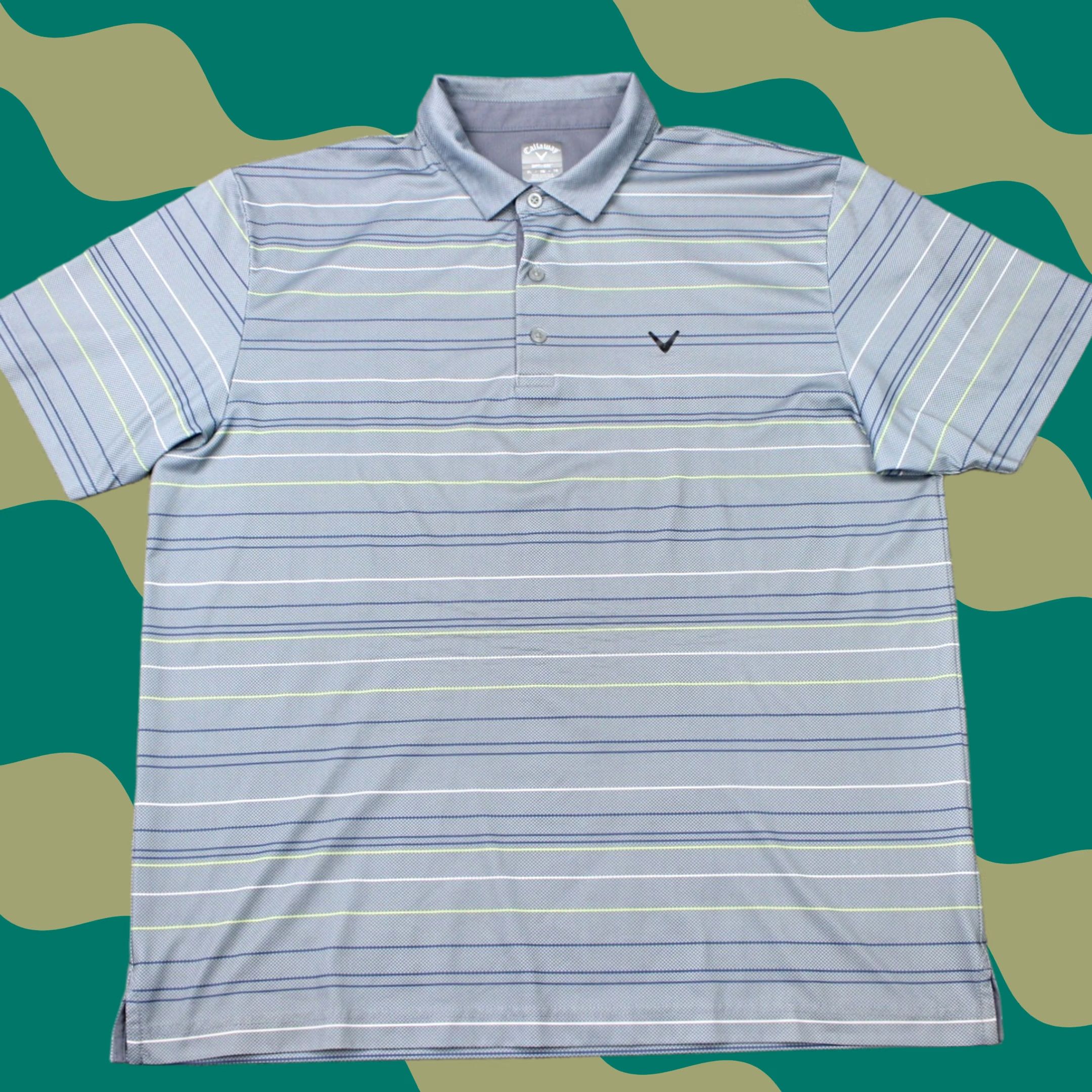 Callaway Callaway Polo Shirt Mens XL Gray/Blue/Green Stripes Opti-Dri 100% Polyester Short Sleeve Polo Golf Shirt Mens XL Gray/Blue/Green Stripes Size US XL / EU 56 / 4 - 1 Thumbnail