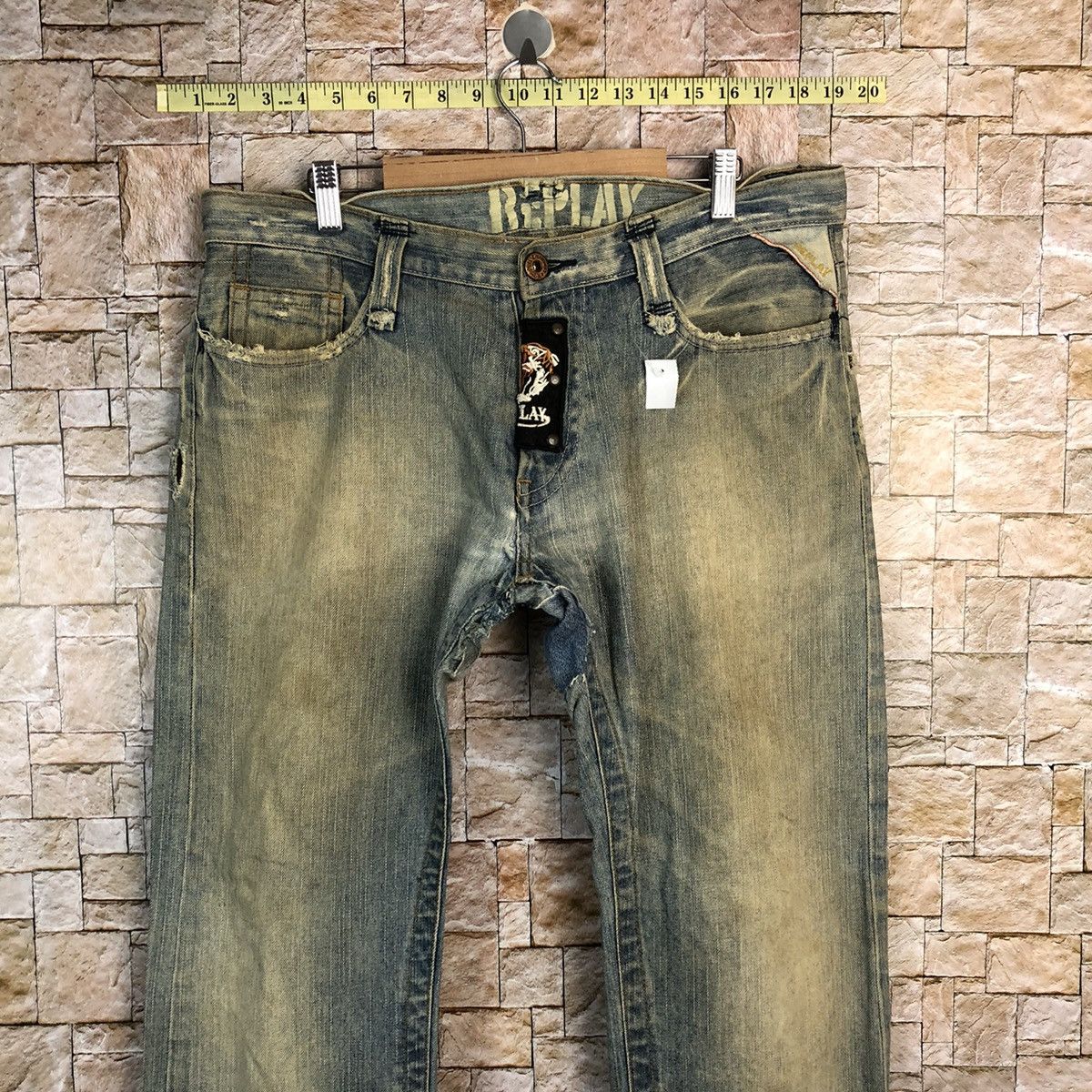 Replay Replay patchwork vintage Blue jeans Denim Pants #A573 Size US 35 - 2 Thumbnail