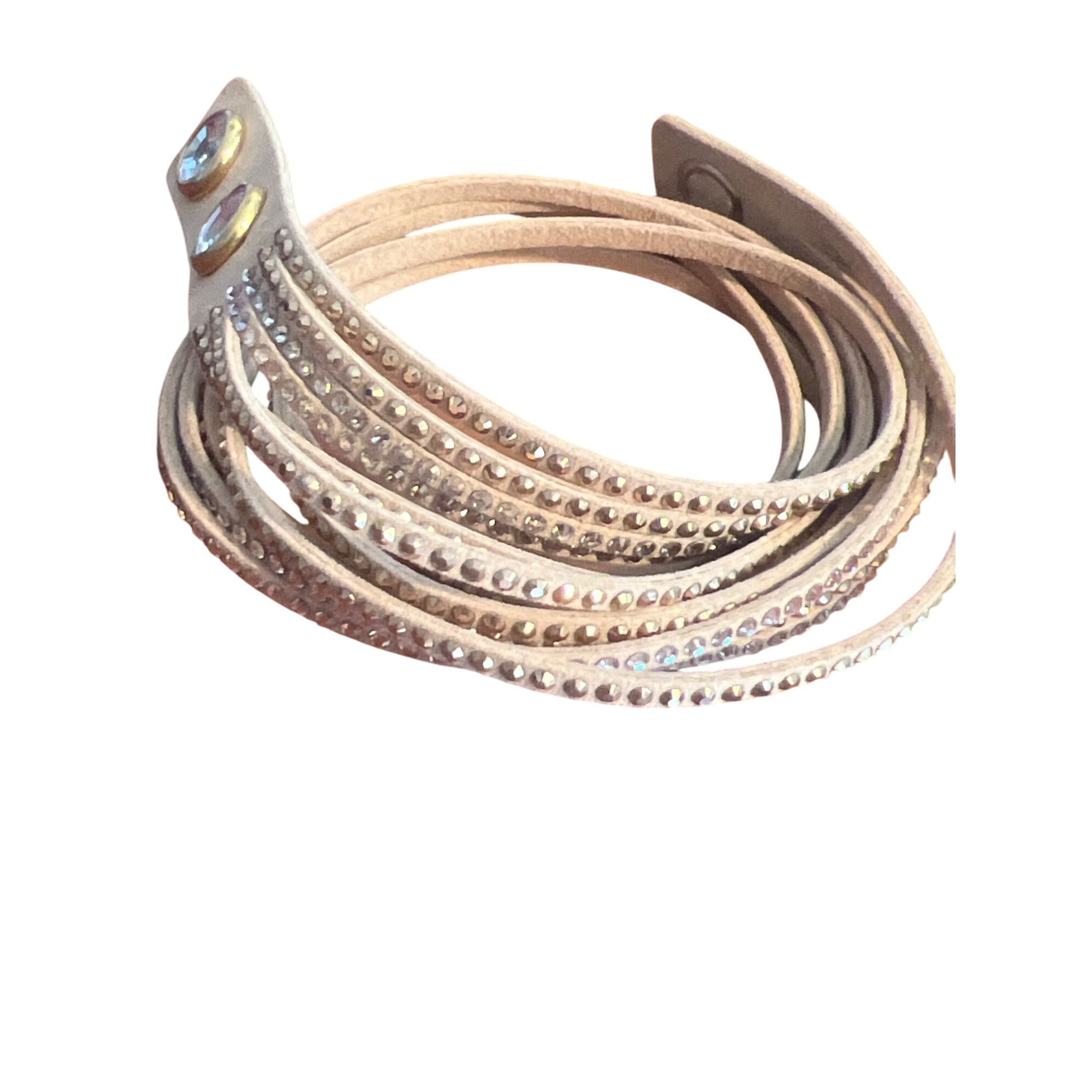 Other Faux Suede Tan Wrap Bracelet Gold Silver Tone Rhinestones Sn Size ONE SIZE - 4 Thumbnail